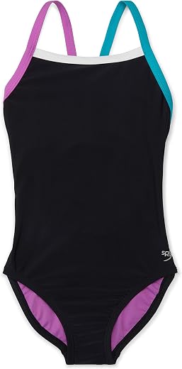Speedo Girl's Endurance 10 High Chlorine Resistance UPF 40+ Sun Protection Heritage Logo Thinstrap Muscleback One Piece V-...
