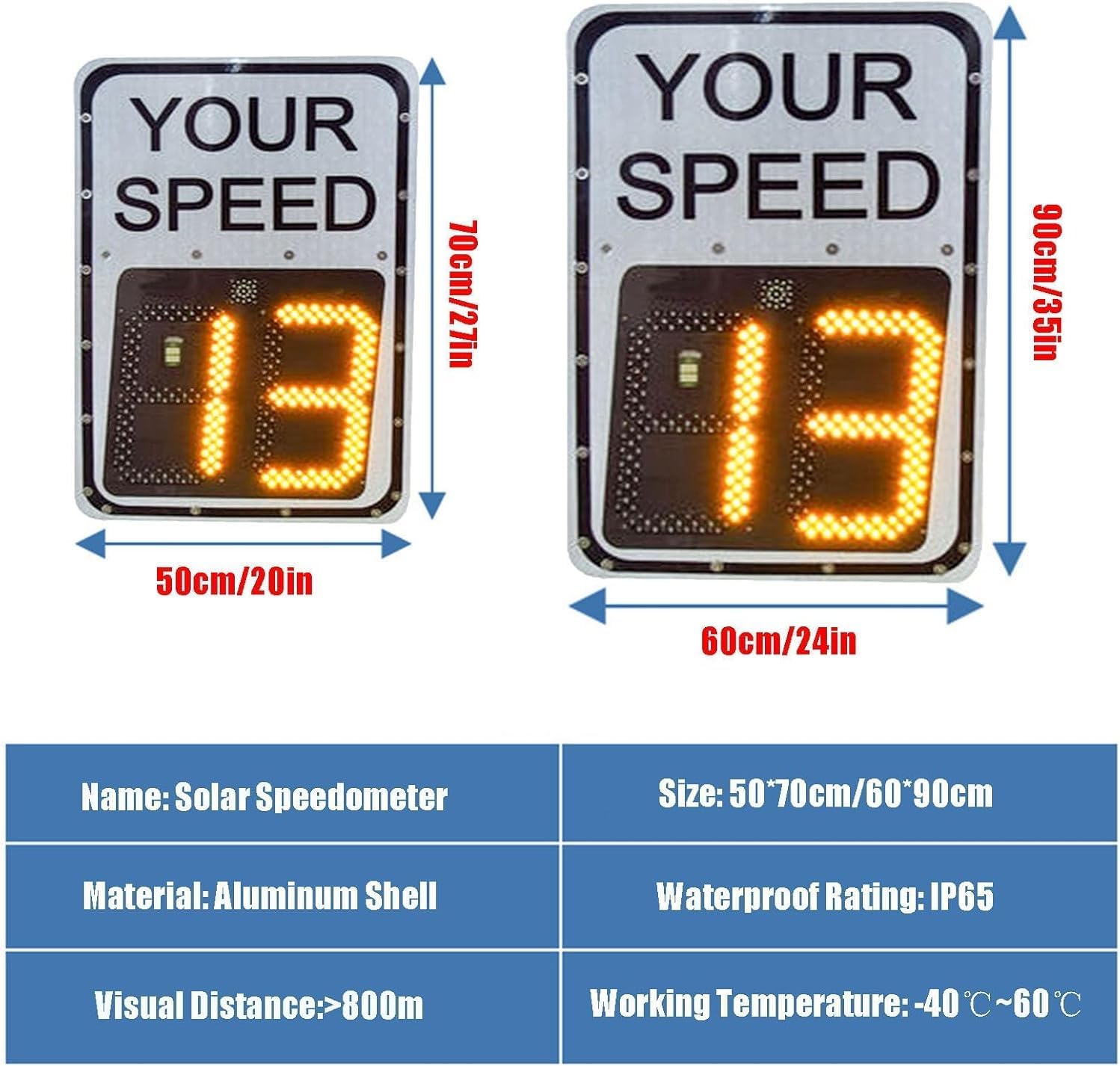 Solar Radar Traffic Sign with Speed Feedback and LED Display, Built for Outdoor Use on Highways, School Zones, and Residential Streets, Includes Full Set of Installation Accessorie