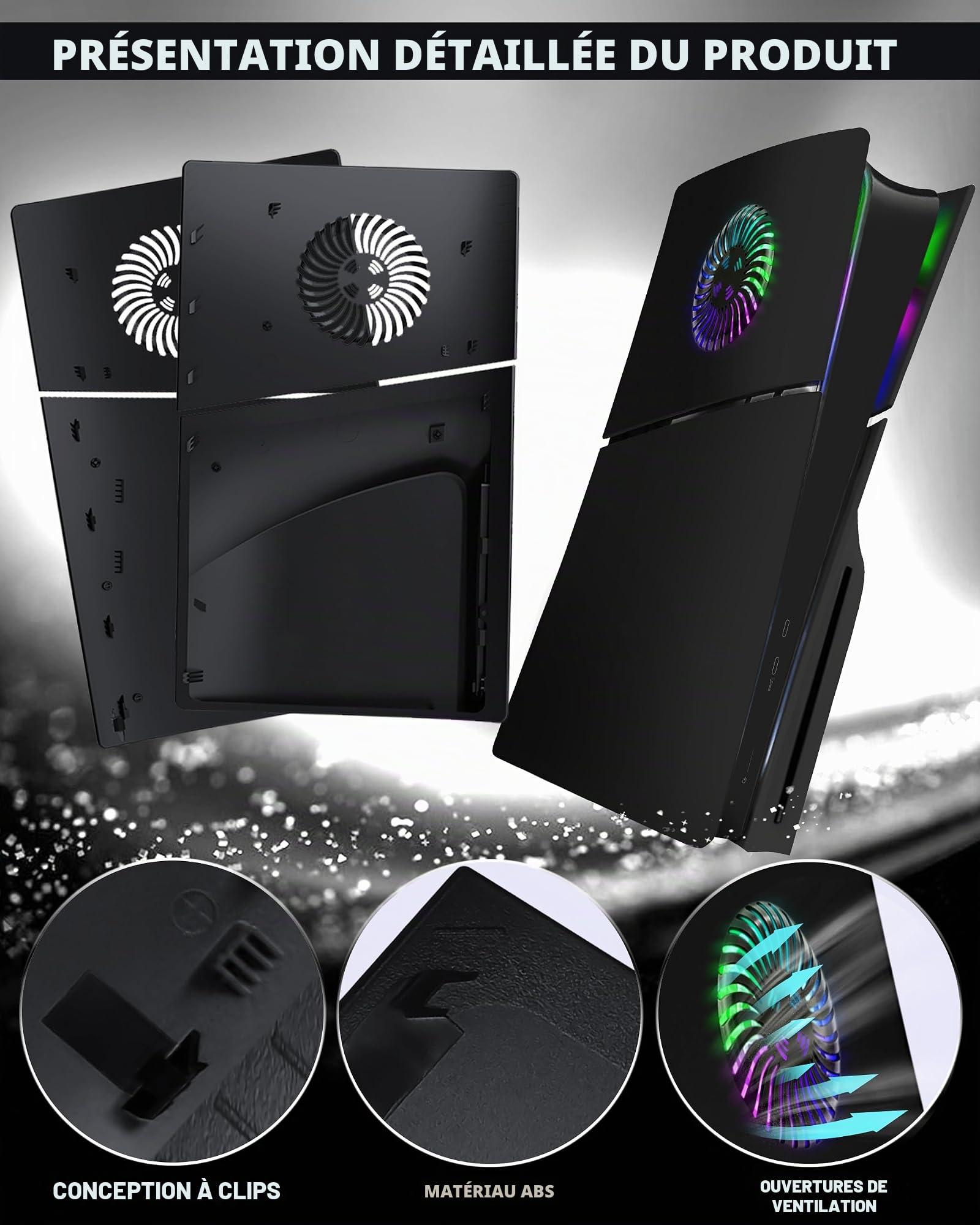 Joso Panneau avant pour PS5 Slim Disc Edition, résistant aux rayures et à la poussière, coque de rechange avec anneau RVB, coque compatible avec PS5 Slim (CD-ROM), plaques pour accessoires PS5 Slim