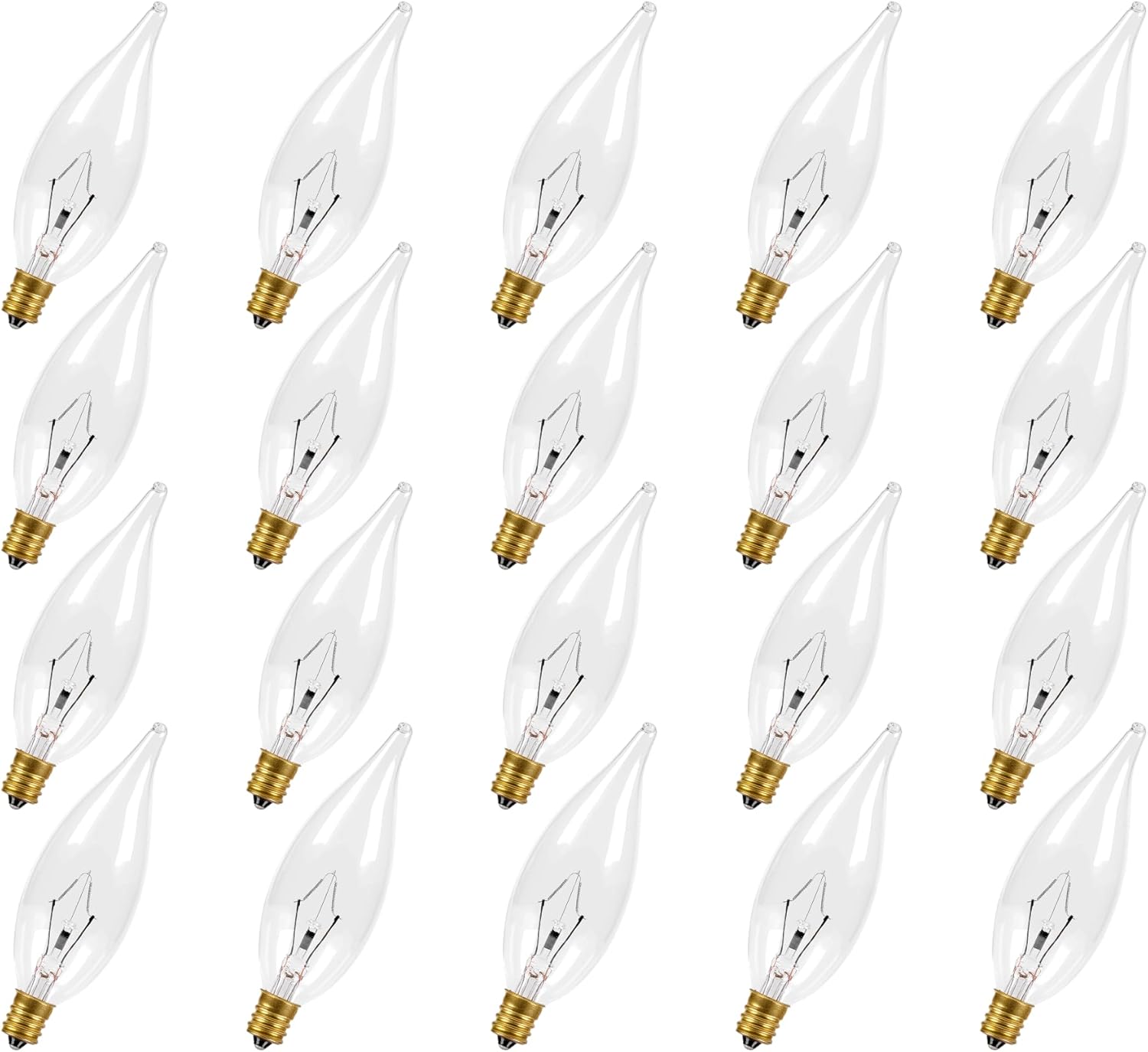 COLWATT 20-Pack Candelabra Light Bulbs 60W Warm White 2700K, 650 Lumen Candle Chandelier Bulb for Ceiling Fan Pendants or Outdoor, CA10 Type B Clear E12 Copper Base Dimmable