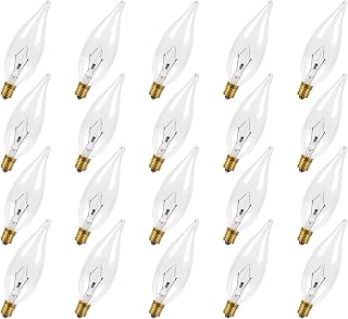 E12 Candle Light Bulbs 60W, Warm White 2700K Dimmable Chandelier Light Bulbs for Ceiling Fan or Pendants, CA10 Clear Candelabra Gold Base Bulbs, 20 Pack