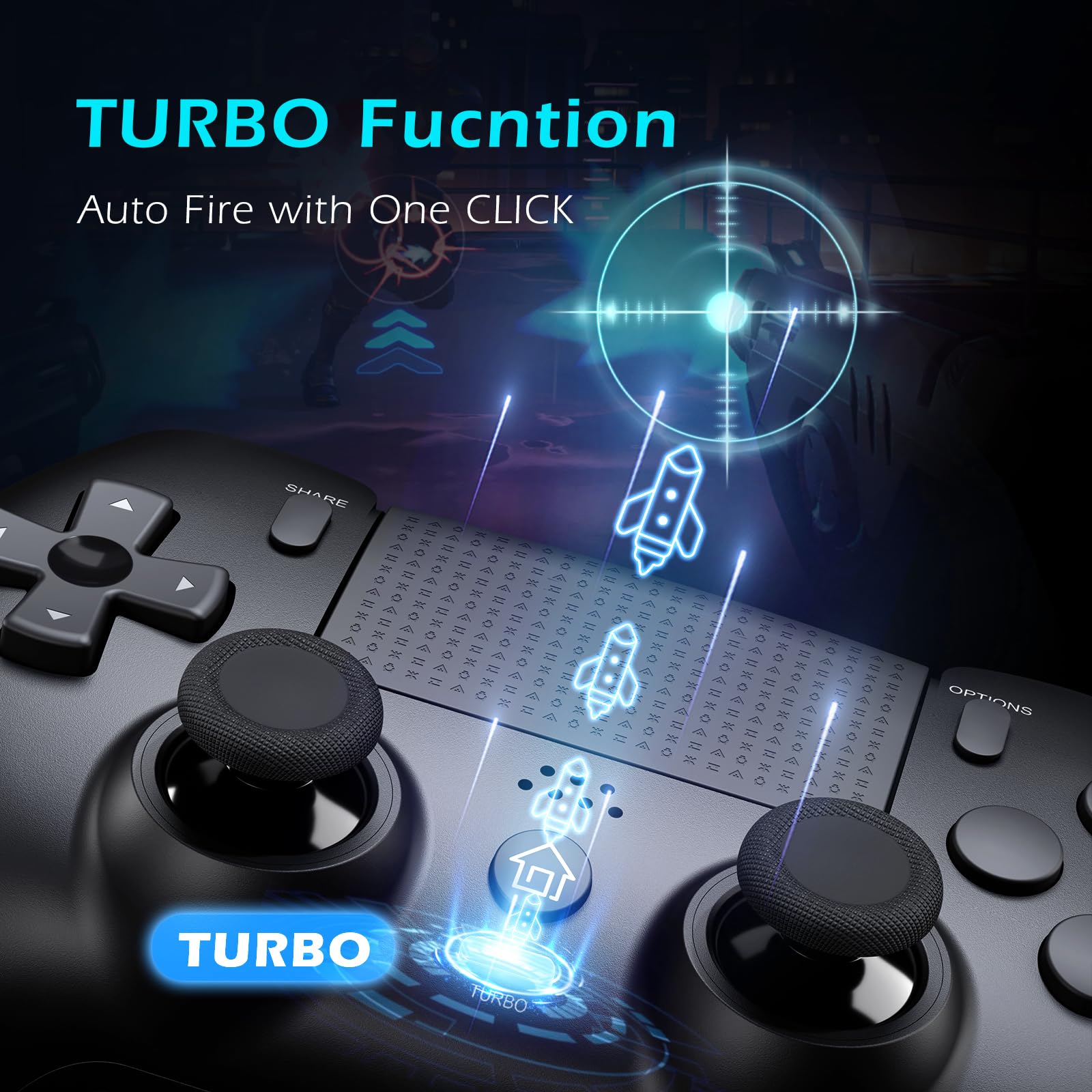 CHEREEKI Manette pour PS4 avec Bluetooth, Manette sans Fil PS4 avec Joystick Hall/Macro Bouton Programmation/Turbo/Double Vibration/Haut-Parleurs et Prise Casque, 1000mAh, Noir