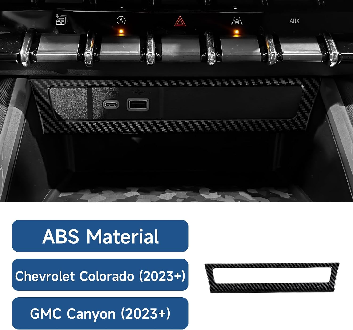 Car ABS Carbon Fiber Center Console USB Panel Sticker Cover Interior Trim Decal for Chevrolet Colorado/GMC Canyon 2023 2024 2025 2026 Accessories