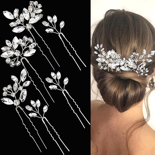 6 horquillas para el pelo de novia con diamantes de imitación para mujer, accesorios de cristal para el cabello para novia, damas de honor, niñas de