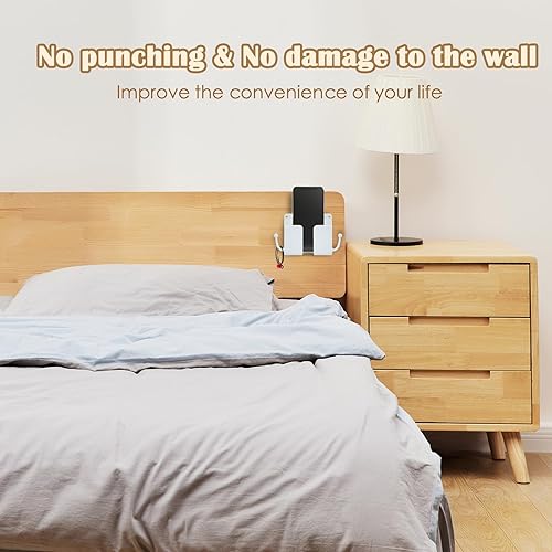 Miniatura 4 de 3 soportes para teléfono de montaje en pared, caja de almacenamiento universal con soporte para control remoto, ganchos para cable de carga,