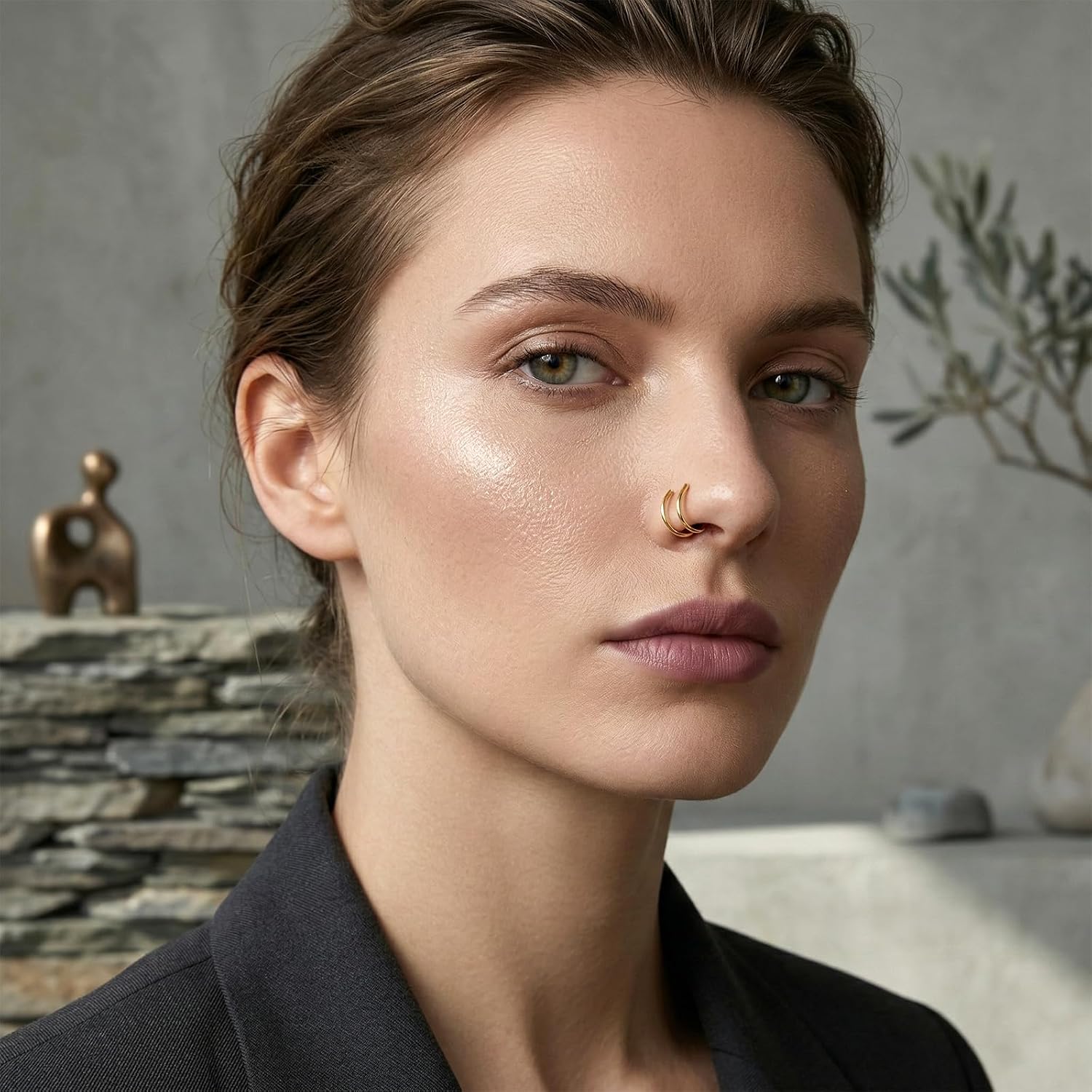 Qianyu 12 Pcs Fake Nose Ring Hoop and Studs Stainless Steel Fake Noses Piercing Septum Nose Ring Stud Faux Noses Ear Lip Cuffs No Pierced Body Piercing Jewelry for Women Men