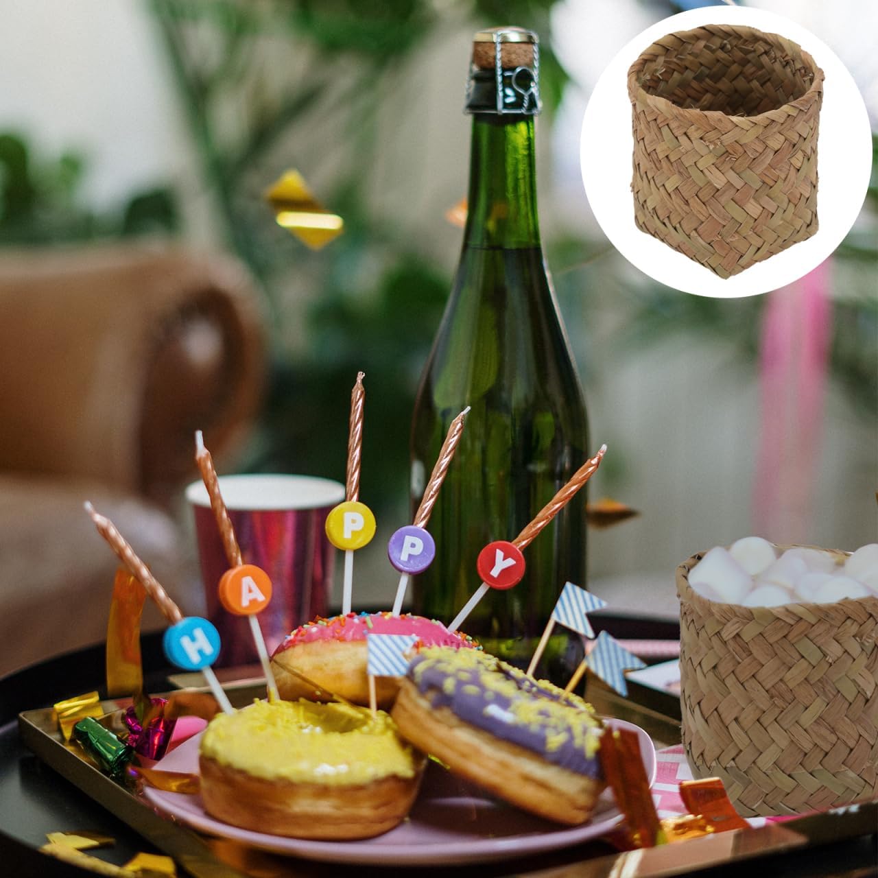 Mini Straw Basket Party Favor Container Small Woven Box Candy Holder for Wedding Home D Cor and Storage