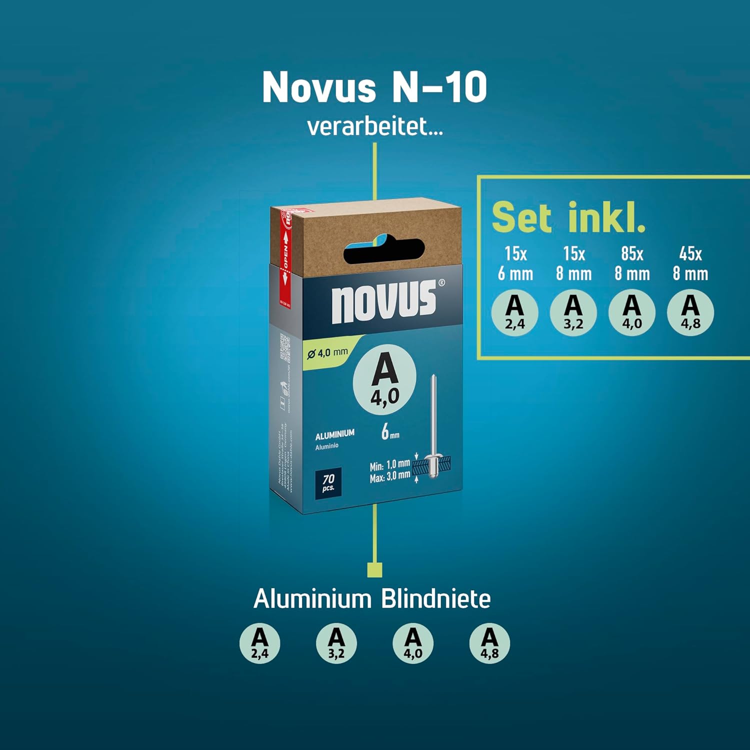 Blind Rivet Pliers N-10 Set of 160 Blind Rivets, Aluminum Rivet Pliers with Precision Head, Integrated Mouthpieces, Perfect Case Set for Beginners and DIY Repairs