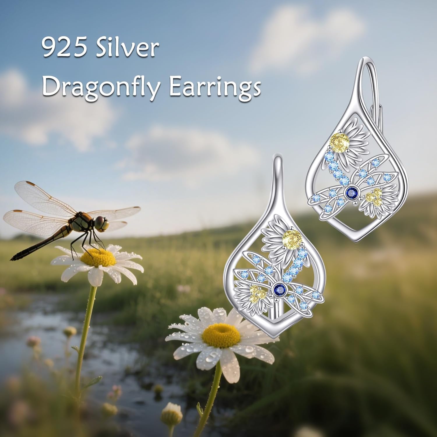Dragonfly Earrings Sterling Silver Leverback Dragonfly Jewelry for Women Mom - Image 6