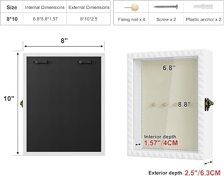 SZQINJI Shadow Box Frame 8x10 Deep Diamond Shape Door Display Cases, White | Front Opening Vintage Lock Glass Door, Memory Box, for Pet Memorial Keepsakes Wedding Flower Baby Graduation Medals, Gift