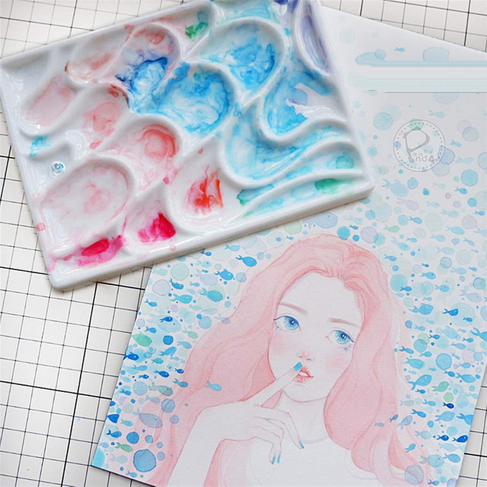 Palette rectangulaire en céramique pour aquarelle, palette de gouache en porcelaine blanche, édition limitée, faite à la main, couleur porcelaine blanche