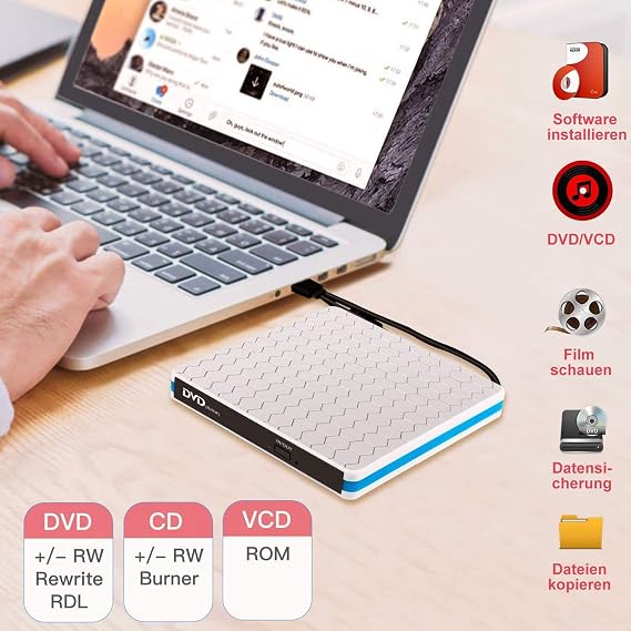 High Speed External DVDS Burner Player Portable USB 3.0 Type C Optical Drive PC Laptop Desktop External / DVD Drive with Tray Load