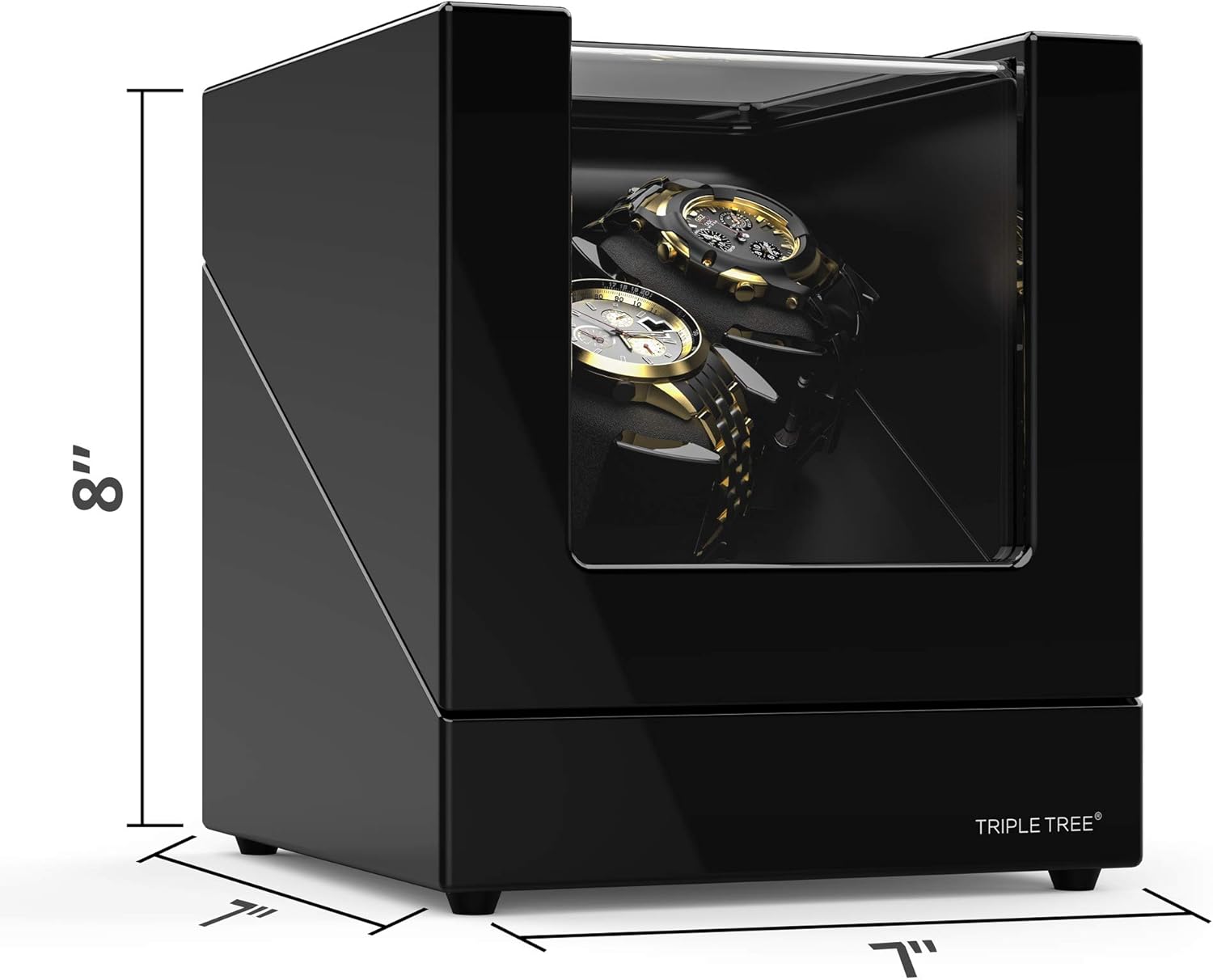 TRIPLE TREE Double Watch Winder for Automatic Watches, Automatic Watch Winder Box in Wood Shell Piano Finish, with Japanese Quiet Motor, Flexible PU-Leather Watch Pillows Hold for Women/Men's Watches