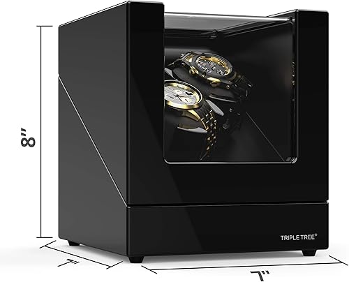 Miniatura 4 de TRIPLE TREE Enrollador de reloj doble para relojes automáticos, caja automática de reloj con acabado de piano de carcasa de madera, con motor
