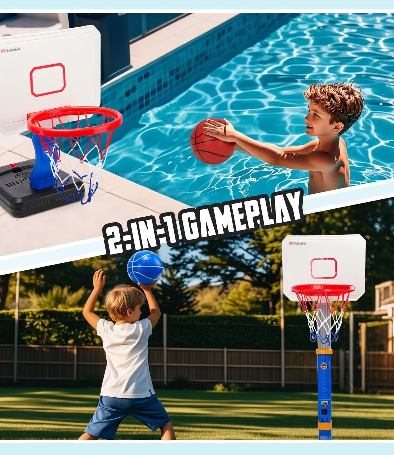 Kids Basketball Hoop for Age 3 4 5 6, Adjustable Basketball Hoop with 4 Balls for Indoor Outdoor Play, Toddler Swimming Poolside Basketball Goal for Pool Basketball Toy for Boys Girls, Blue