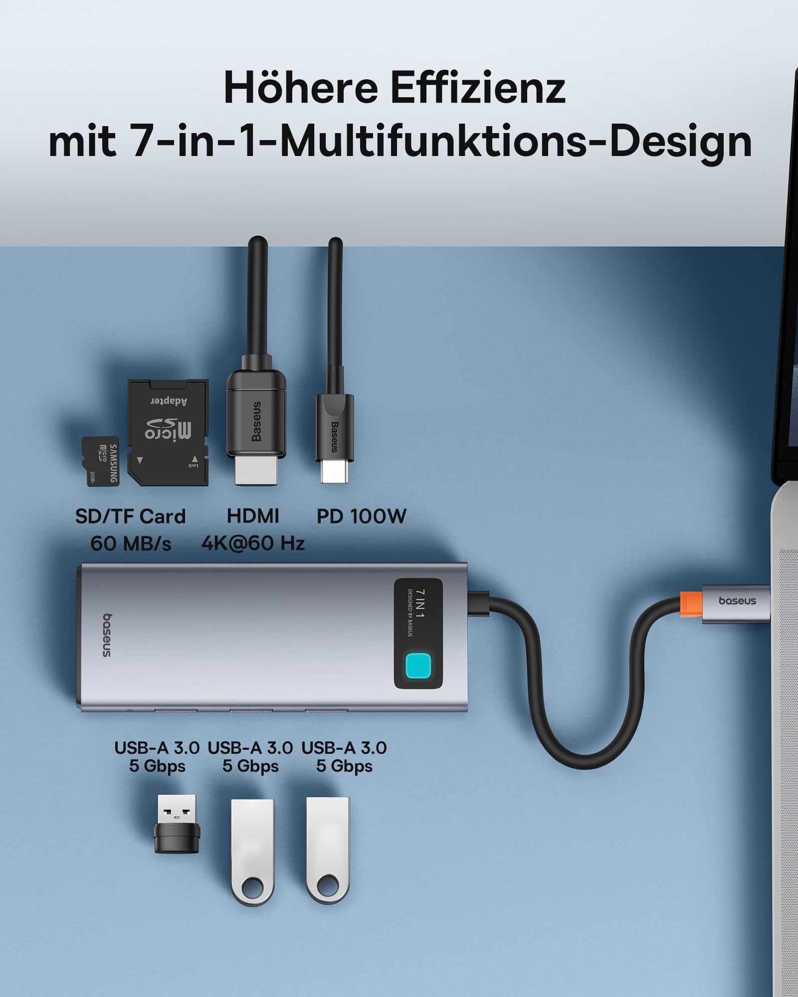 Baseus USB C Hub 7 in 1 Adapter mit 4K@60Hz HDMI – Bild 2