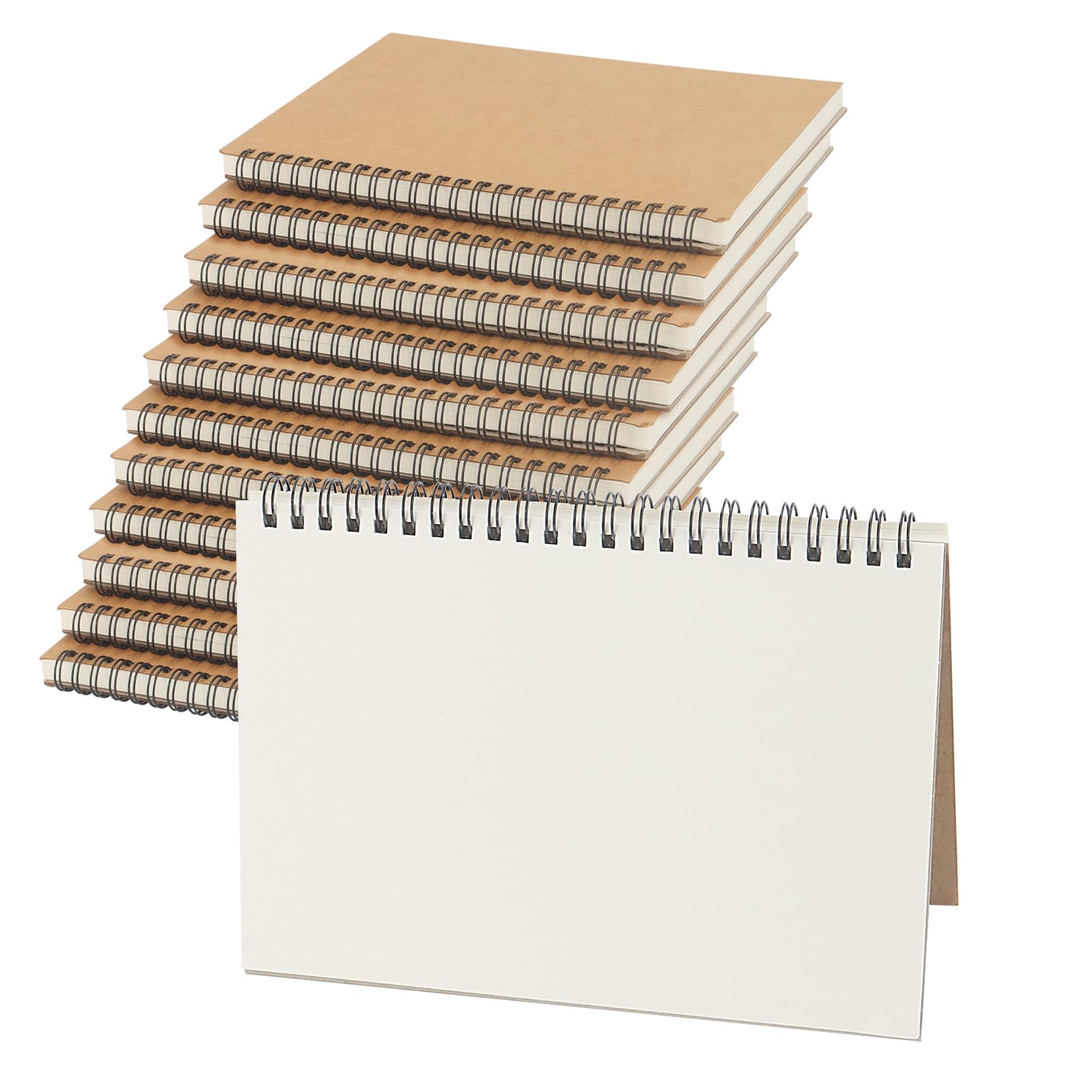JIAYUET 12 PCS A5 Art Sketchbook, 30 Sheets/60 Pages A5 Sketch Pad Bulk, 120gsm Blank Kraft Spiral Bound Hardback Drawing Pad for Landscape Painting