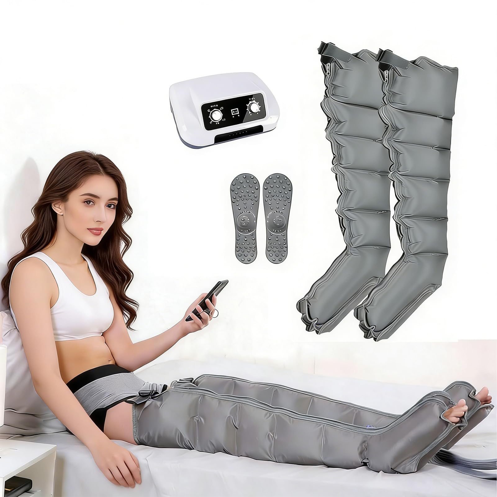 Maquina Presoterapia para Casa 6 y 8 Camaras︱ Drenaje Linfatico Presoterapia︱Masajeador Presoterapia Piernas︱ Botas Presoterapia Piernas y Abdomen Brazo Completo ︱ Para Piernas y Pies Cansados