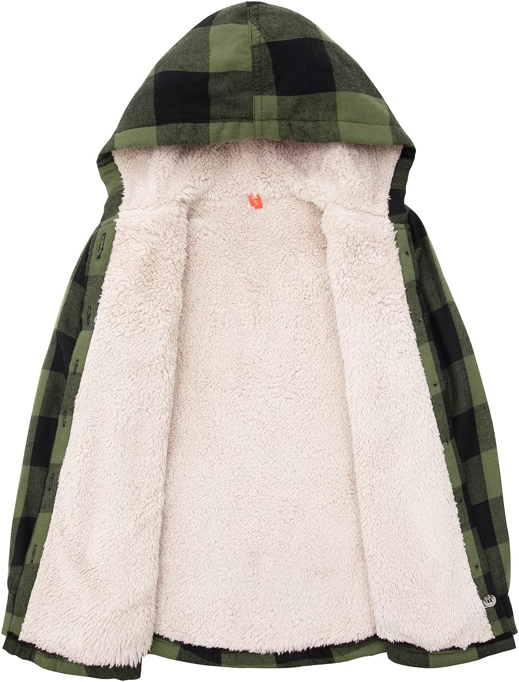 ZENTHACE Boys Sherpa Fleece Lined Flannel Plaid Button Down Shirt Jacket,Hooded Flannel Shirt with Hand Pockets