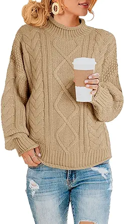 Saodimallsu Womens Turtleneck Oversized Sweaters Batwing Long Sleeve Pullover Loose Chunky Knit Jumper