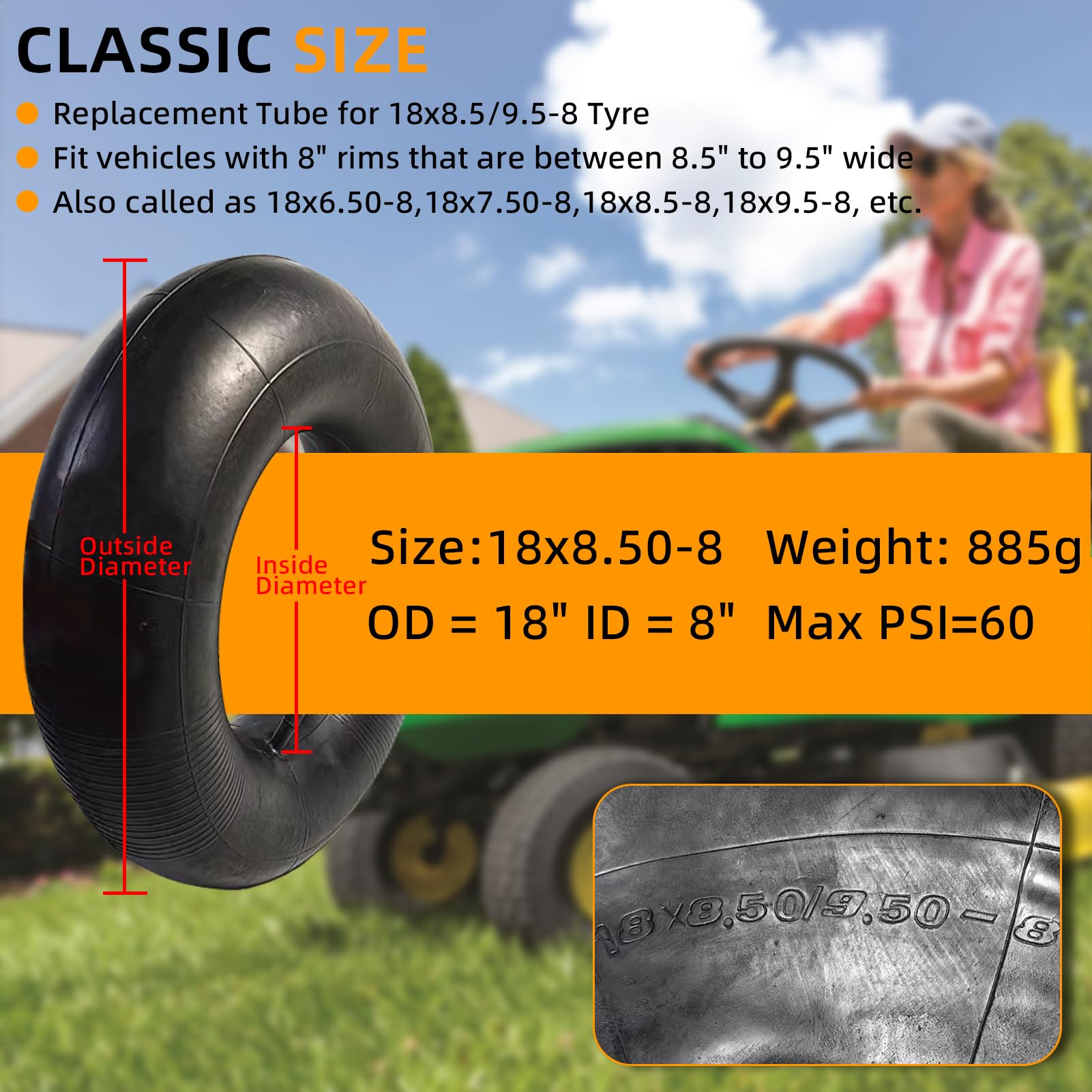 Chambre à Air De Rechange Atlas Pour Tondeuse à Siège, 18 X 9,5 Po