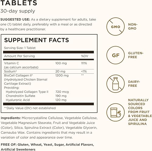 Miniatura 2 de Solgar Complejo de ácido hialurónico de colágeno 30 comprimidos colágeno hidrolizado tipo 2 ayuda con líneas finas y arrugas aumenta el colágeno de
