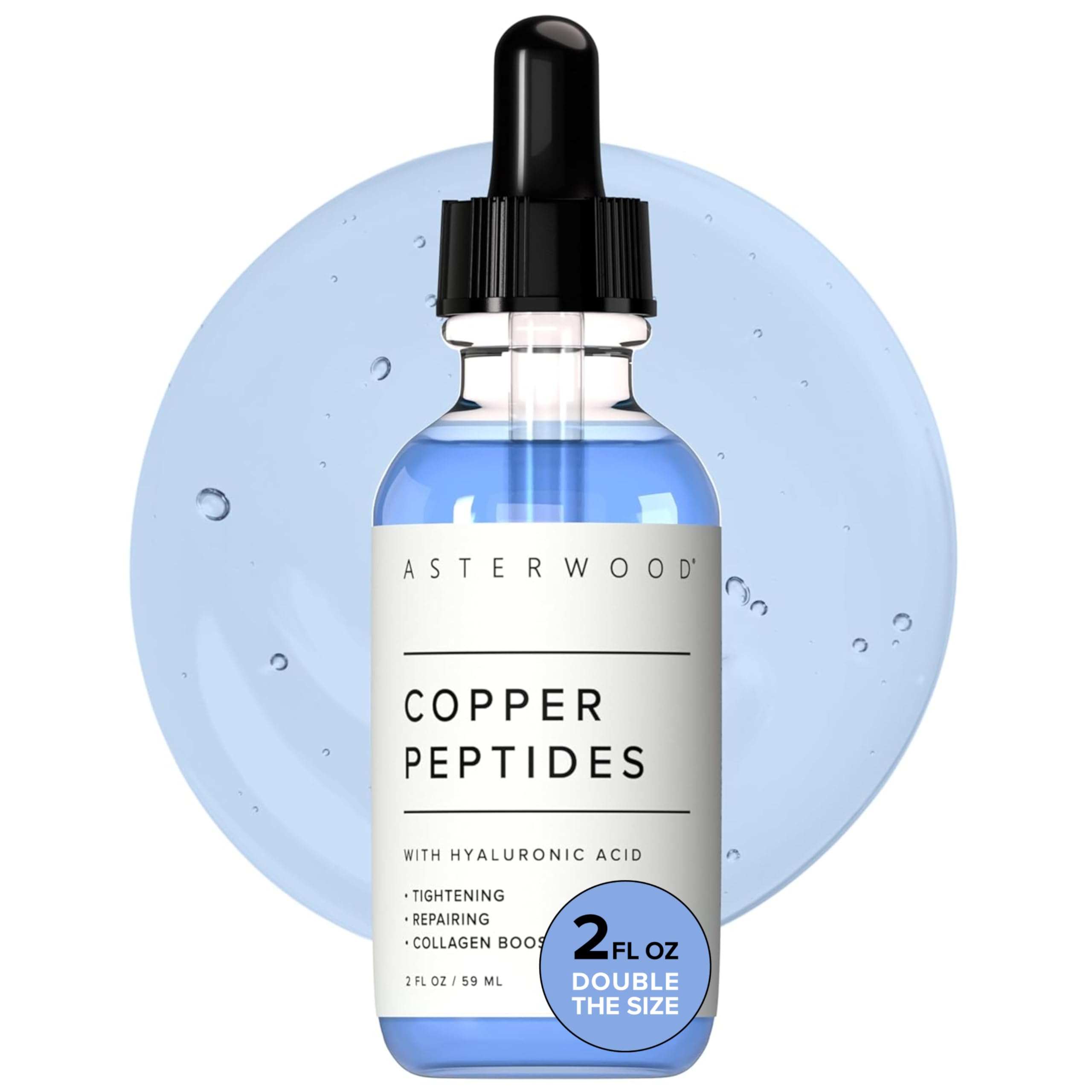 Asterwood Suero facial de péptidos de cobre, reafirma, repara y estimula el colágeno con Ghk-Cu y ácido hialurónico, 2 onzas