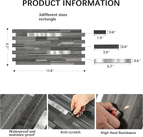 Vista 16 de Midcard 20 hojas de azulejos de pared de PVC para salpicaduras, para salpicaduras de cocina Luna plateada envejecida
