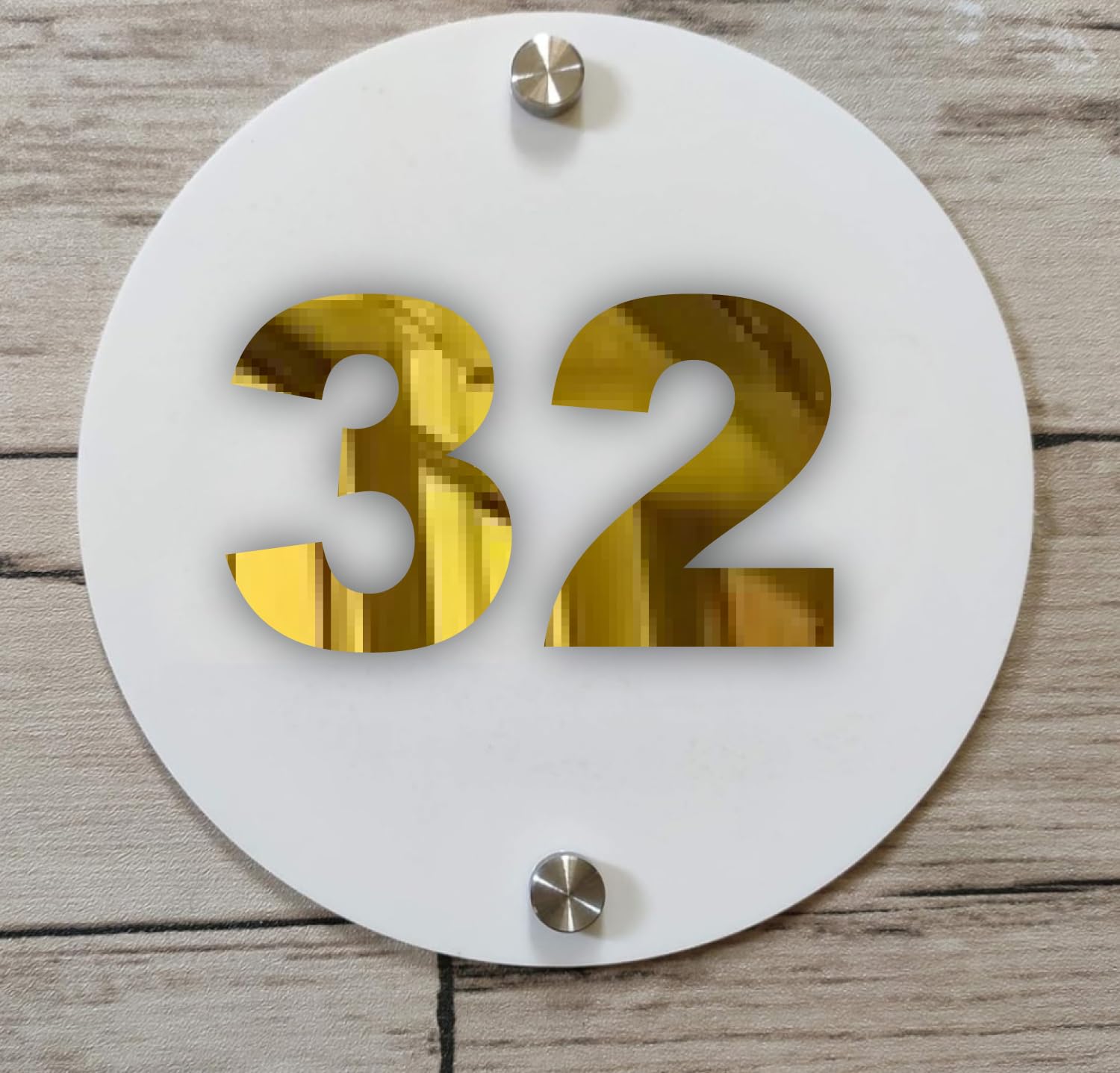 Room Number Plate No 32 | Mirror Gold with White Acrylic Number Plate with Double Side Tape On Backside-image-35