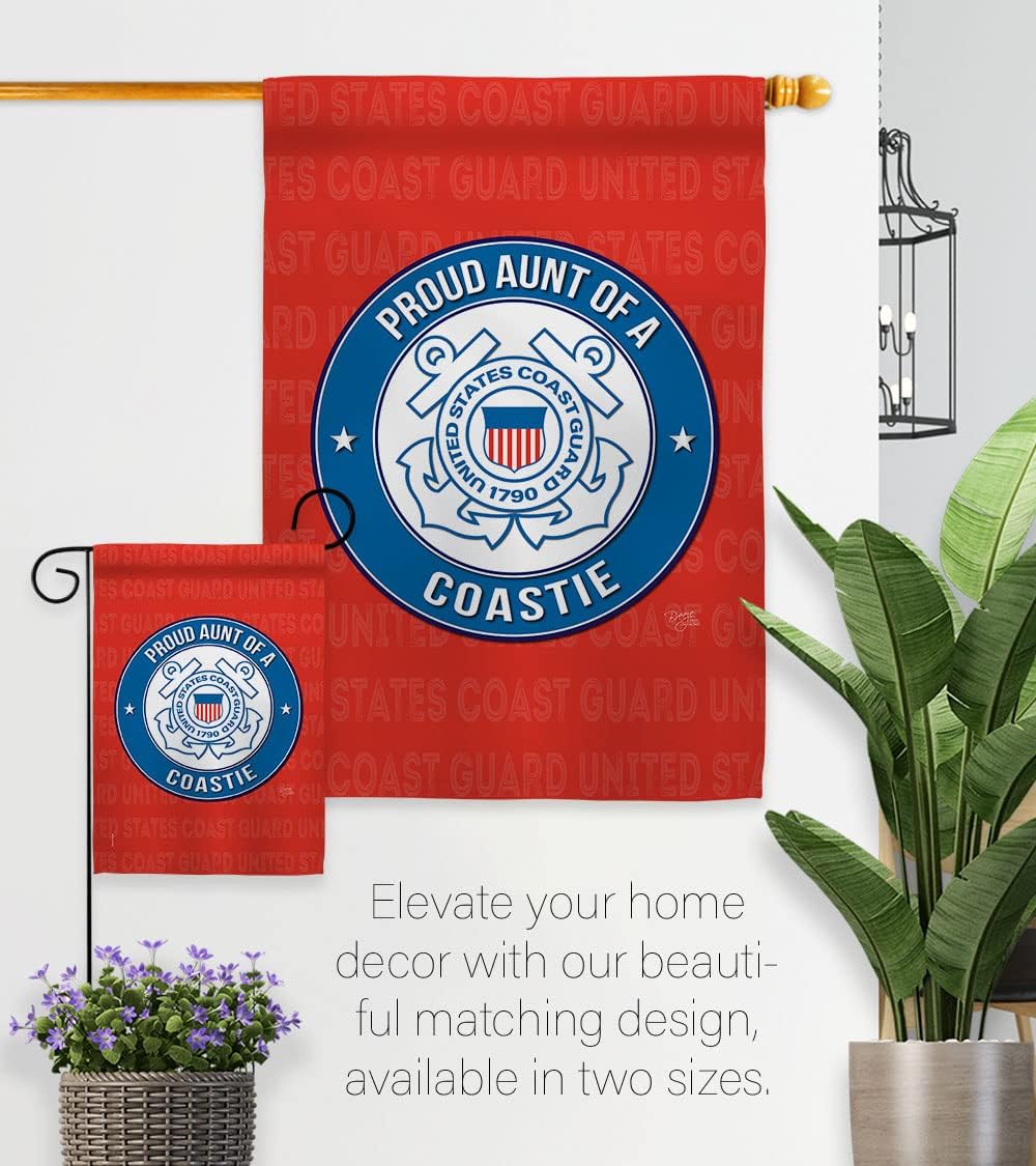 Proud Aunt Coastie Garden Flag - Set Wall Holder Armed Forces Coast Guard USCG Semper Paratus United State American Military Veteran Retire Official - House Yard Gift Double-Sided 13 X 18.5