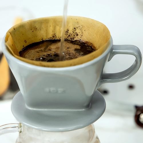 Miniatura 4 de Pour Over Ceramic - Cafetera de cerámica con 3 agujeros de fondo plano, cono de filtro lento de porcelana para viajes, campamento, oficina, hogar,