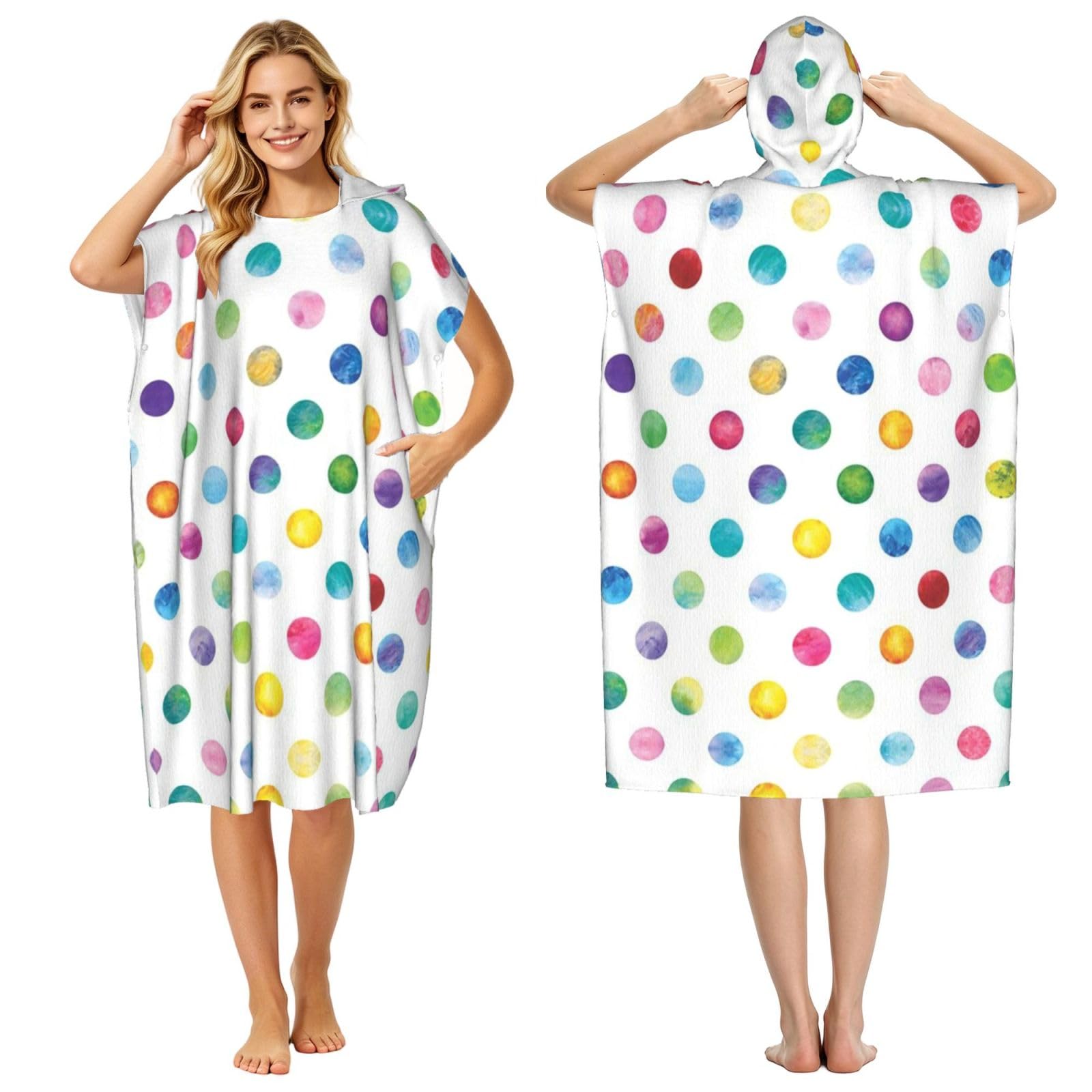 Poncho de surf à pois bleus en microfibre légère pour femme et homme
