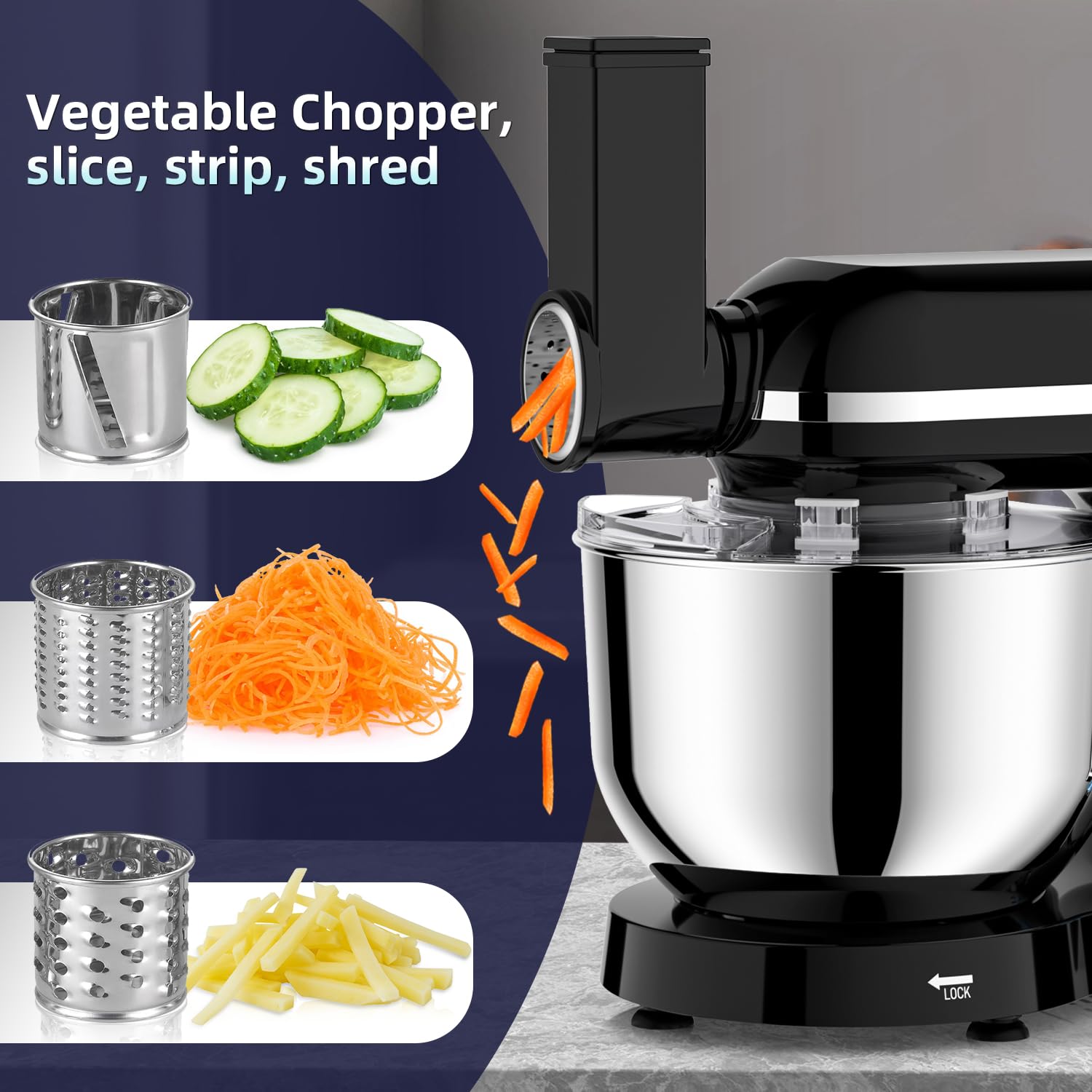 Homlee 3 in 1Universal Küchenmaschine 2000W Multifunktionale Knetmaschine 6-stufige Gescheindigkeit Mixer, mit Fleischwolf, 1.5L Saftpresse, 5.5L Edelstahlschüssel knetmaschine