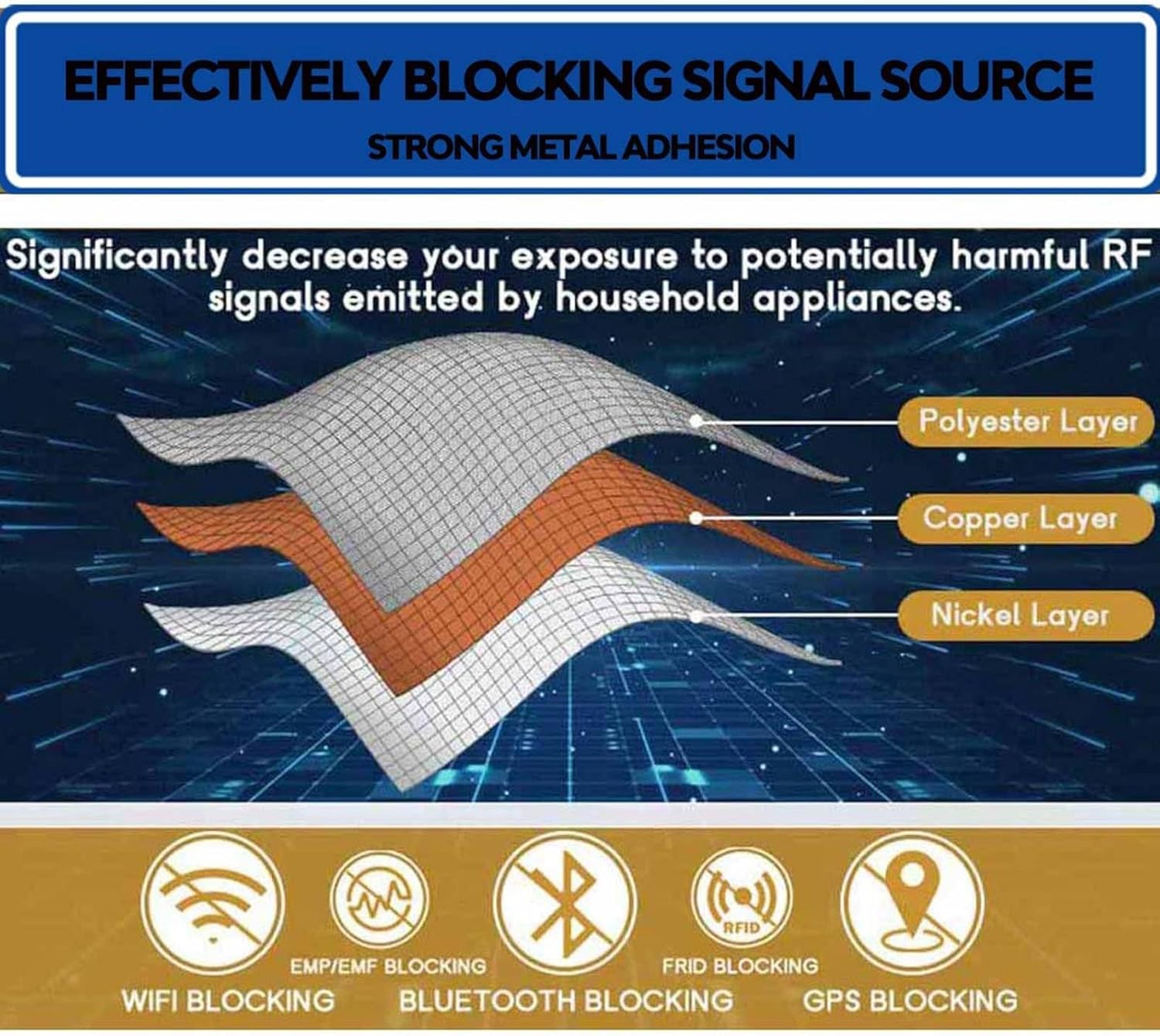 EMF Protective Fabric EMI RFID Shielding Faraday Cover EMP Shield Fabric Conductive Shields RF Signals EMP Protection EMF Blocker from WiFi Cell,gold-10x1.1m