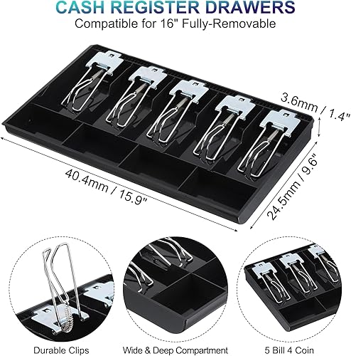 Miniatura 2 de PATIKIL Bandeja de dinero para caja registradora, bandeja de inserción de cajón, organizador portátil de caja de almacenamiento de dinero con clip