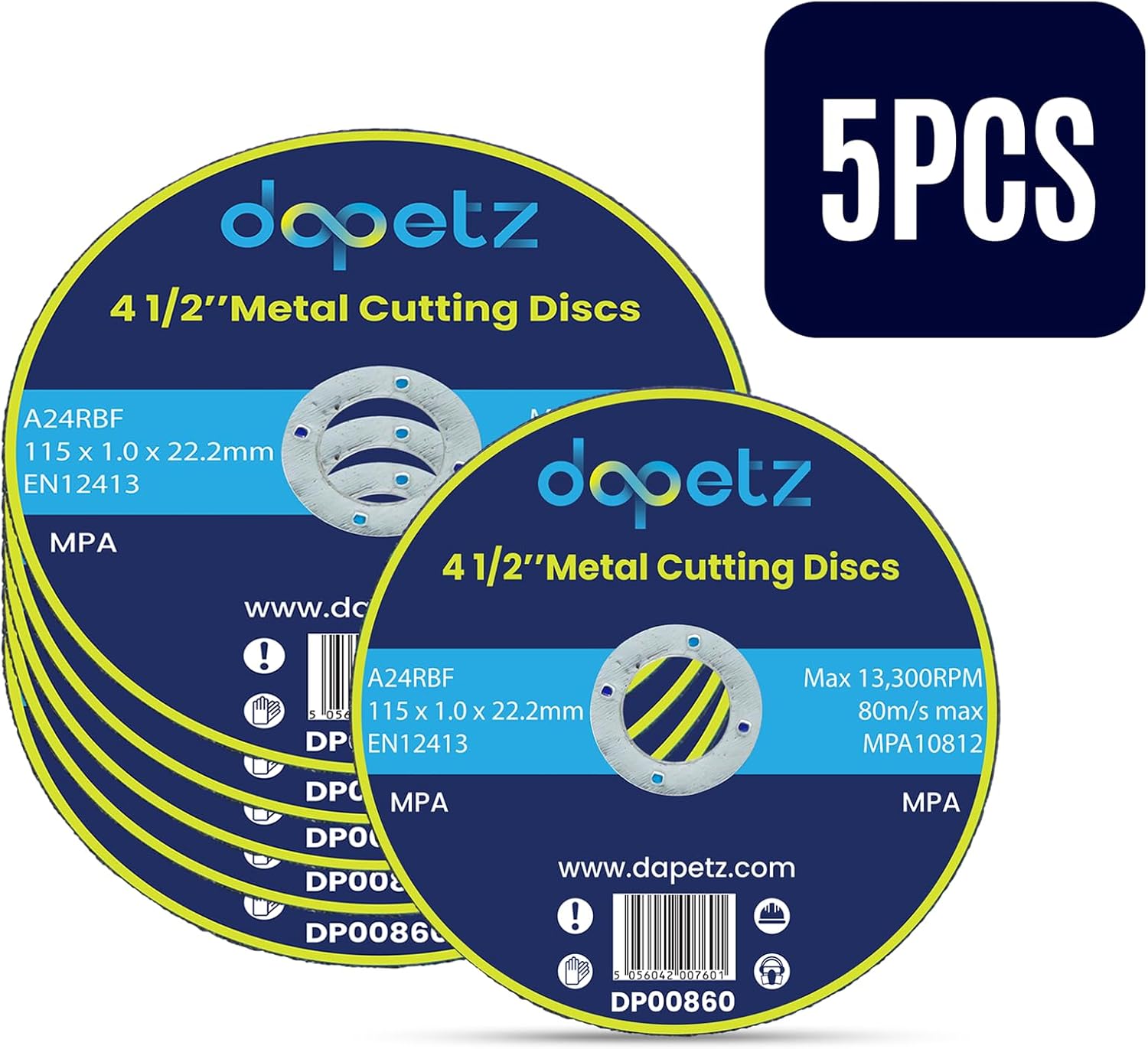Dapetz ® 5 X Metal Cutting Discs 1mm Ultra Thin 4 1/2" 115mm Angle Grinder Disc Steel S/S