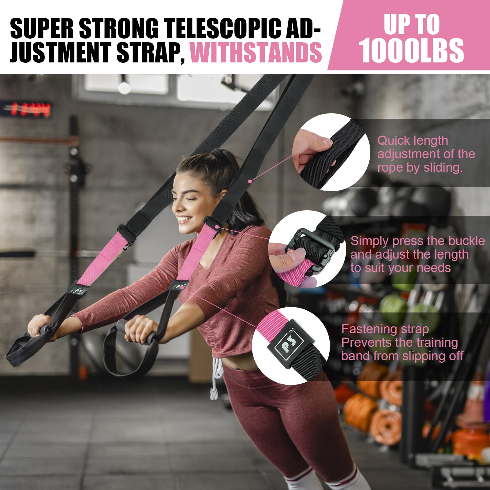 Entraîneur à boucles pour un entraînement complet du corps pour la gym à la maison - Le Sling Trainer est livré avec sa propre poche en filet pour le rangement et des instructions pour l'entraînement