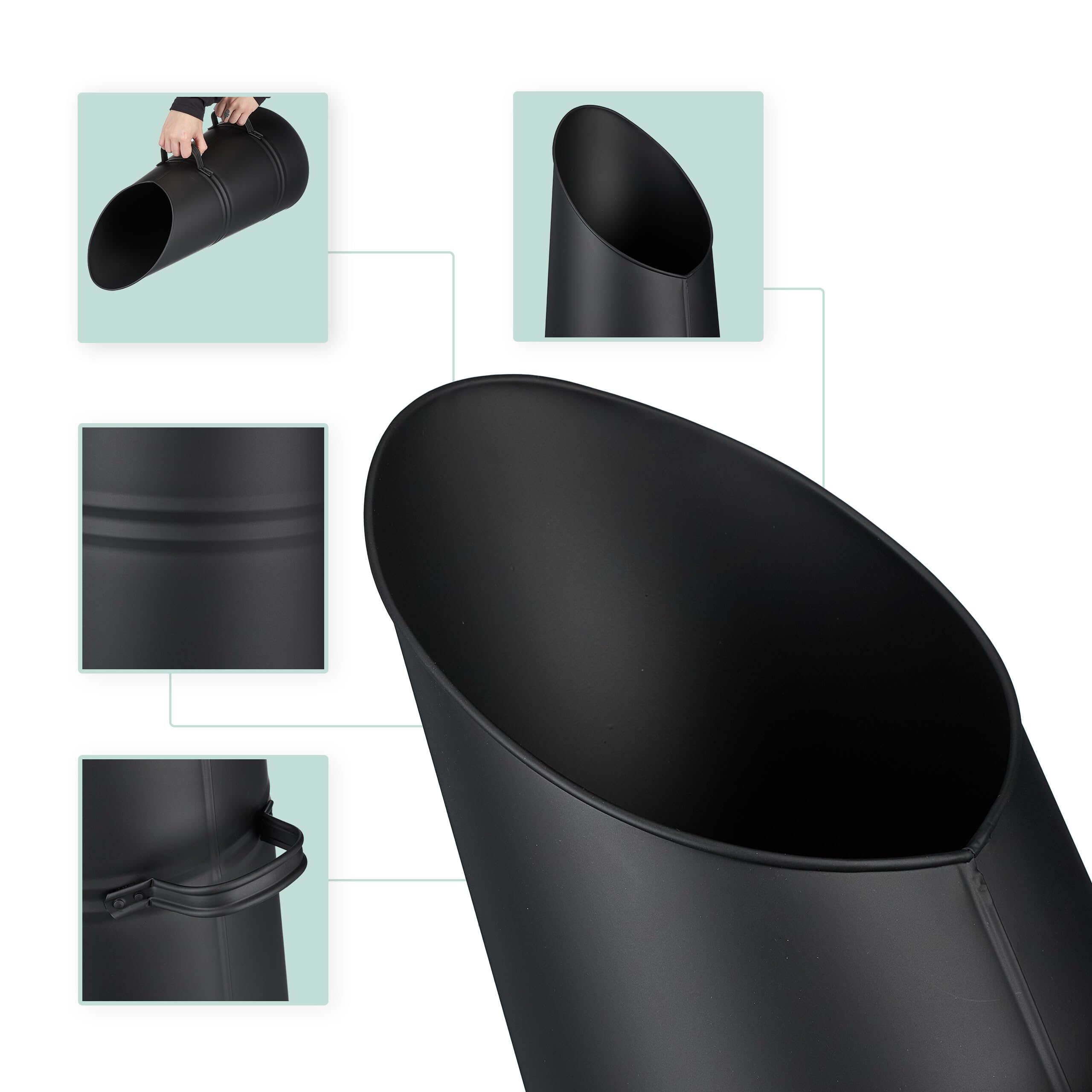 Relaxdays Contenitore Porta Carbone da Camino, Secchio per Pellet Caminetto, Secchiello Portacenere da 16 L, Ferro, Nero
