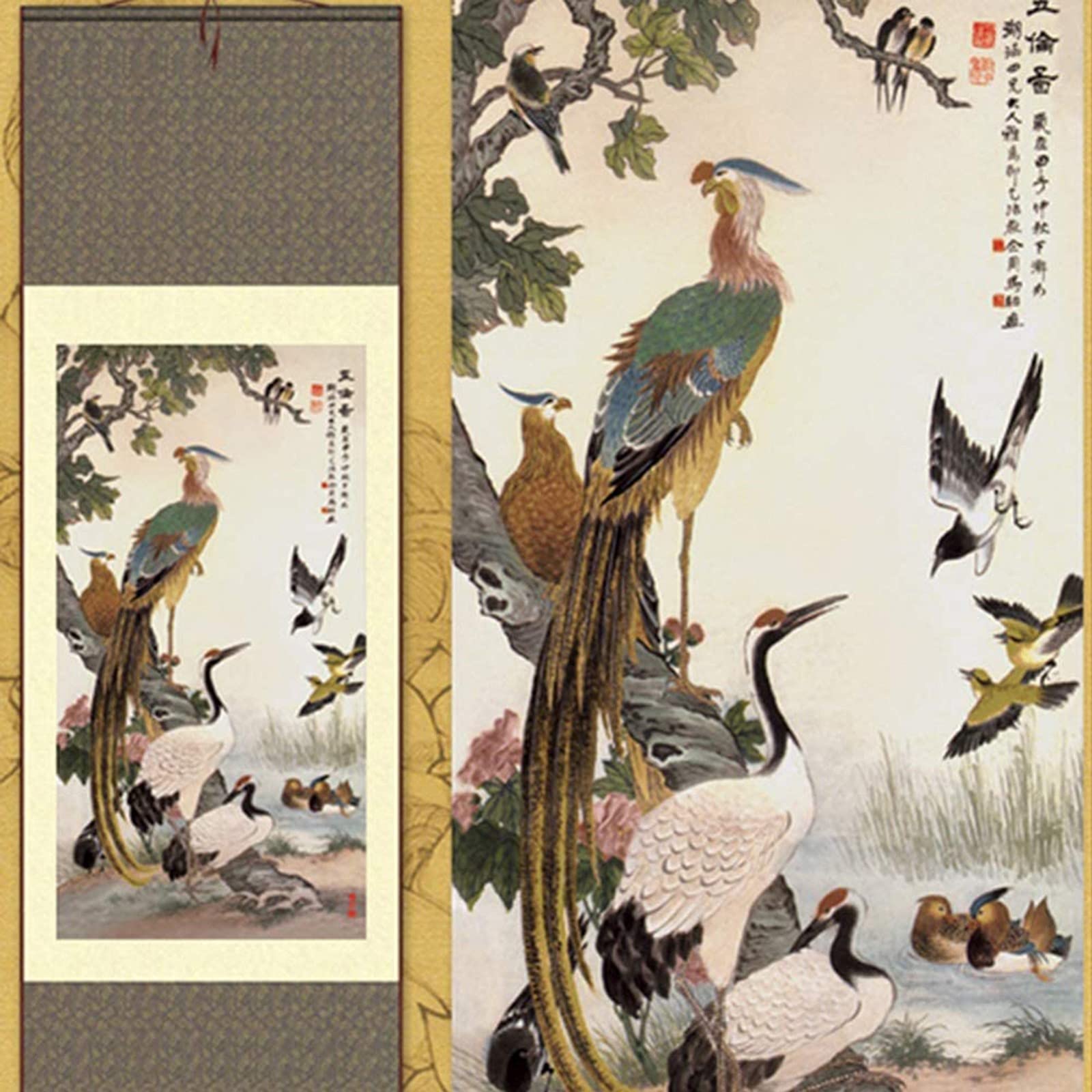 Amazon｜DBXOKKFCC 鳥の中国の水墨画は装飾的な壁の芸術を掛ける芸術