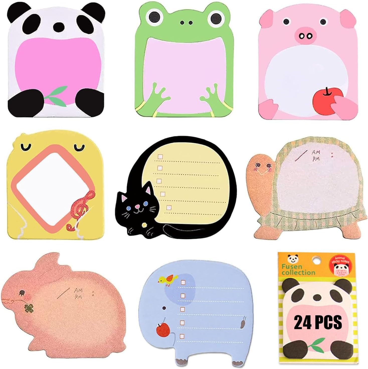 Sticky Notes, 24 Pack Cute Animal Notes Set, Pastel Refrigerator Memo Pads - 20 Sheets per Pad, Cartoon Party Bag Fillers for School, Office, Home, Kids Gifts & Supplies