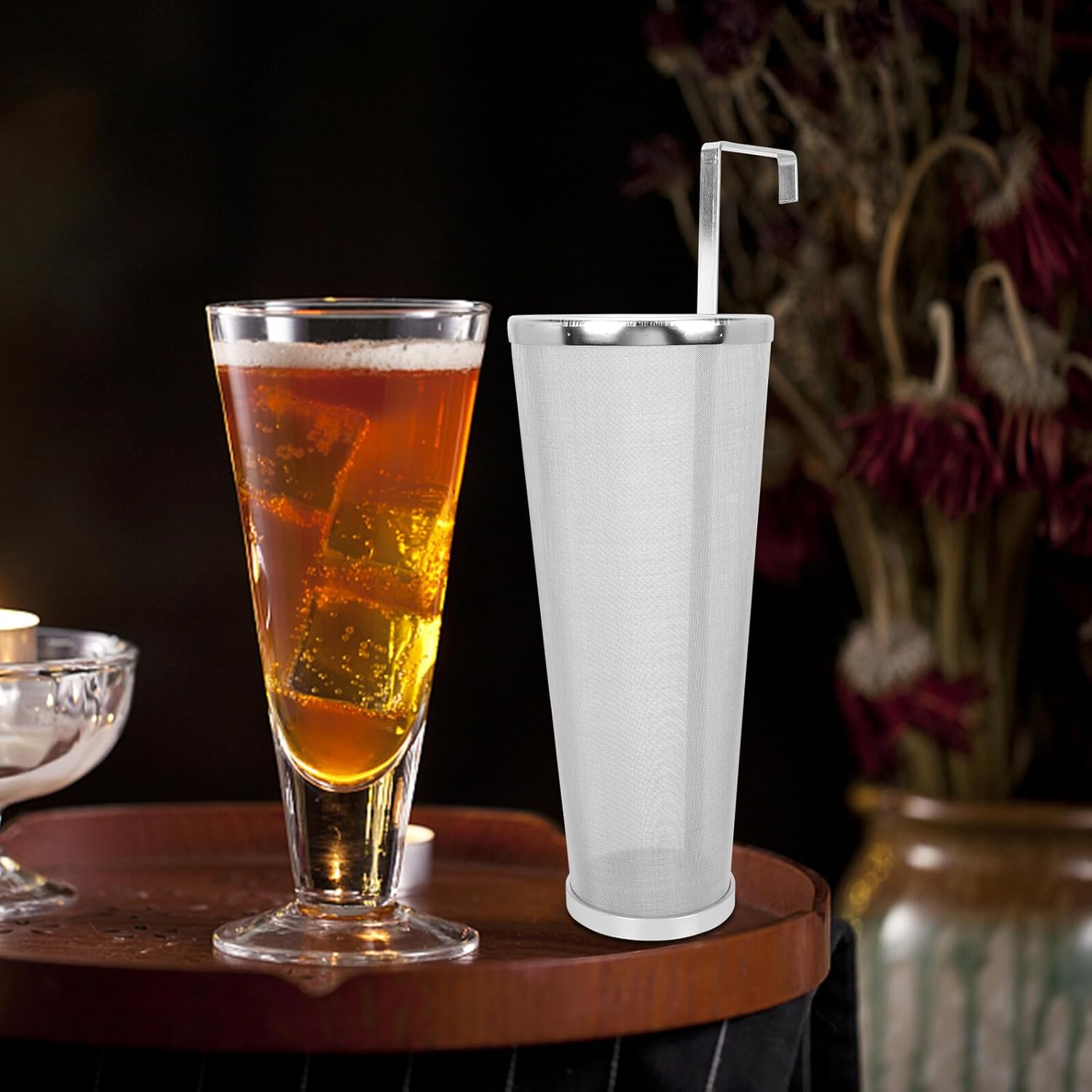 Stainless Steel Beer Strainer Filter Net Barrel 13.5x32cm Hop Filter Mesh Cone for Home Brewing and Wine Making