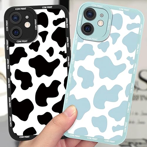 Miniatura 2 de Paquete de 2 bonitas fundas de teléfono para Apple iPhone 13 Mini de 5.4 pulgadas, funda de silicona delgada y suave con estampado de vaca para
