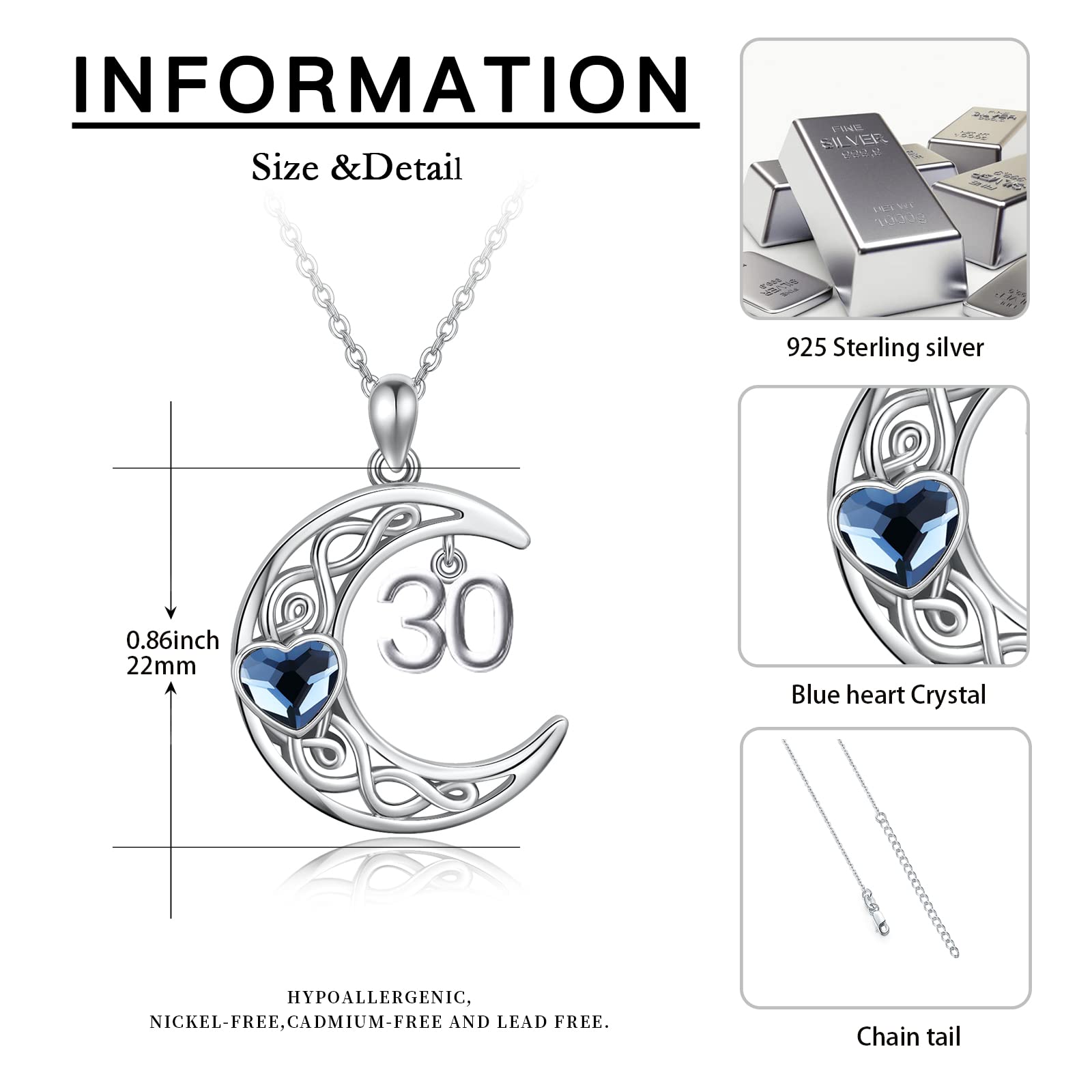 TwoAnts Collana di compleanno per bambine e figlie, in argento Sterling 925, con nodo celtico a forma di luna, regalo di compleanno per donne, fidanzate e sorelle, Argento sterling