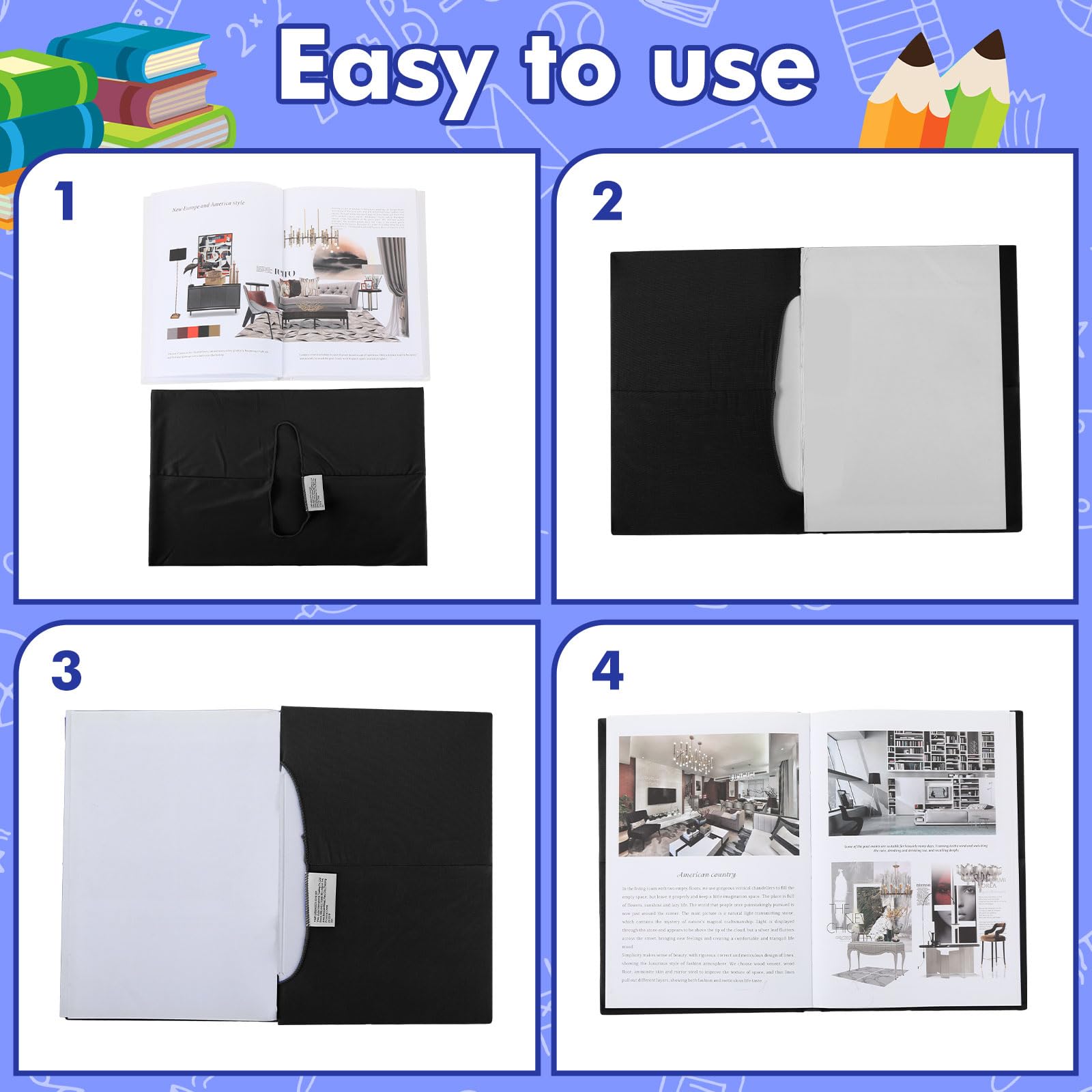Sherr Confezione da 14 copertine per libri elastiche, resistenti, lavabili, riutilizzabili, per la maggior parte dei libri, circa 22,9 x 30,5 cm, colore nero