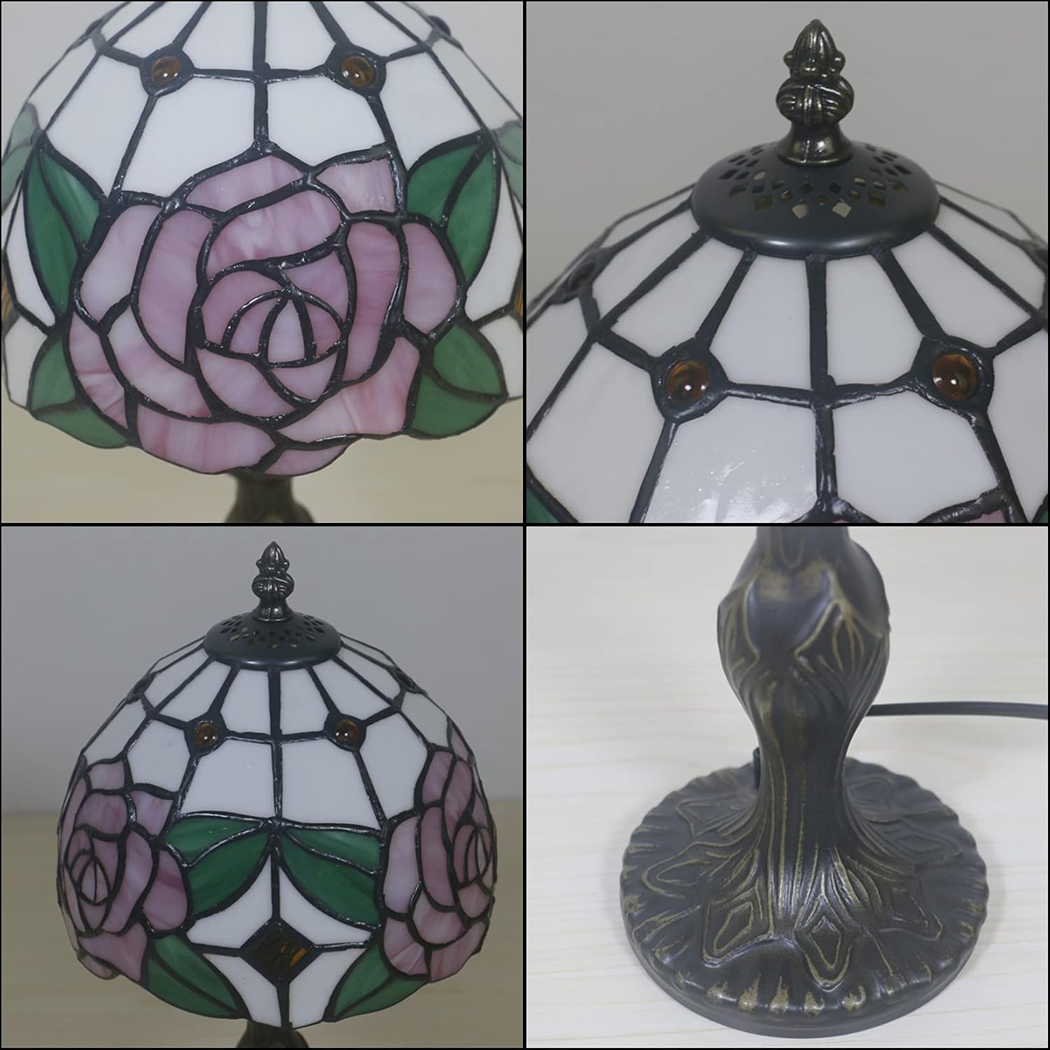 8" Tiffany Style Pink Rose Lamp,Tiffany Style Table Lamp for Girl Bedroom Bedside Lamps,Stained Glass Lamp,Lover Girlfriend Gift