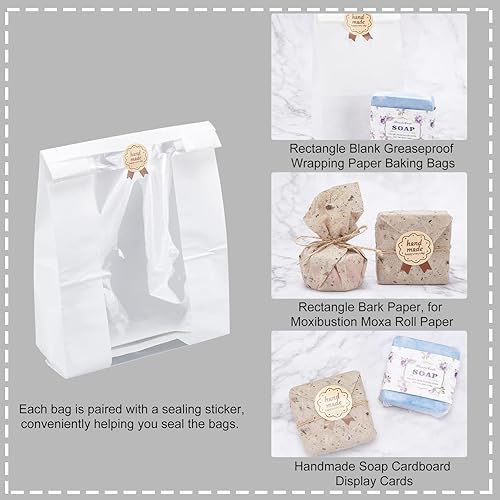 Miniatura 4 de PandaHall - Kit de embalaje de jabón hecho a mano, 30 envoltorios, 10 papel a prueba de grasa, 12 bolsas, 10 hojas de papel para hornear y cordón de