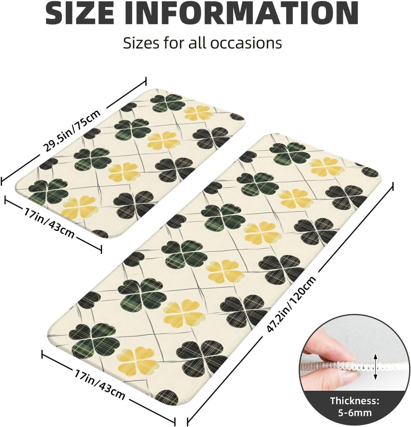 Green Plants Print Kitchen Rugs Sets of 2 Non Slip Washable, Anti Fatigue Kitchen Mats for Floor, Home Decor