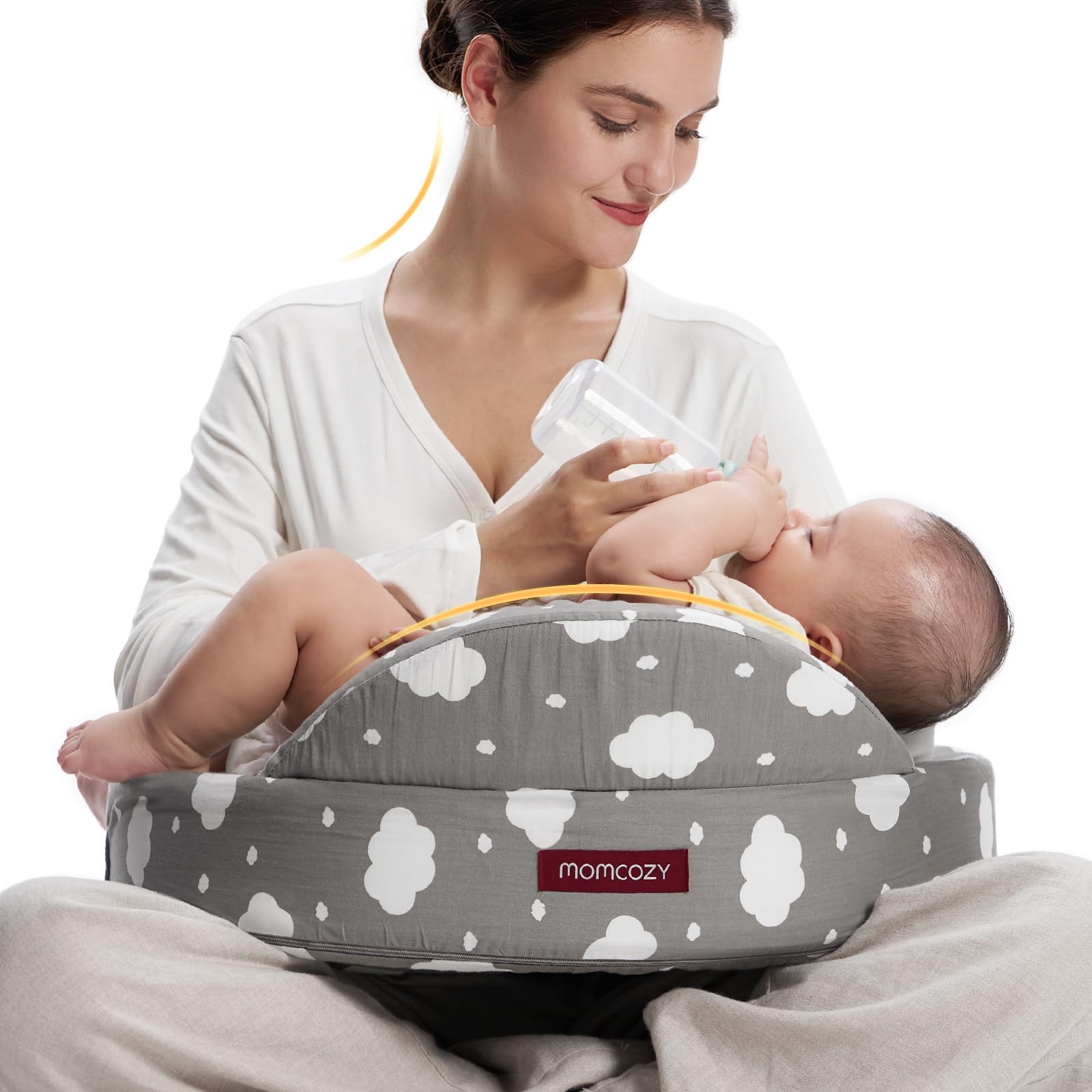 Momcozy Poduszka do karmienia z podparciem bezpieczeństwa – mocna i sprężysta pianka memory – stabilne, ergonomiczne podparcie i komfort – szersza poduszka do karmienia, regulowana, zdejmowana