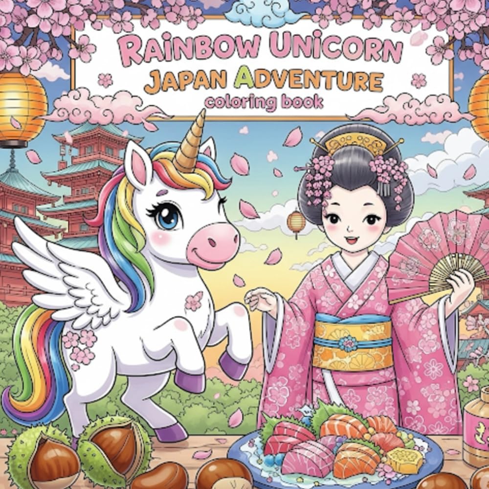 Rainbow Unicorn Japan Adventure: coloring book