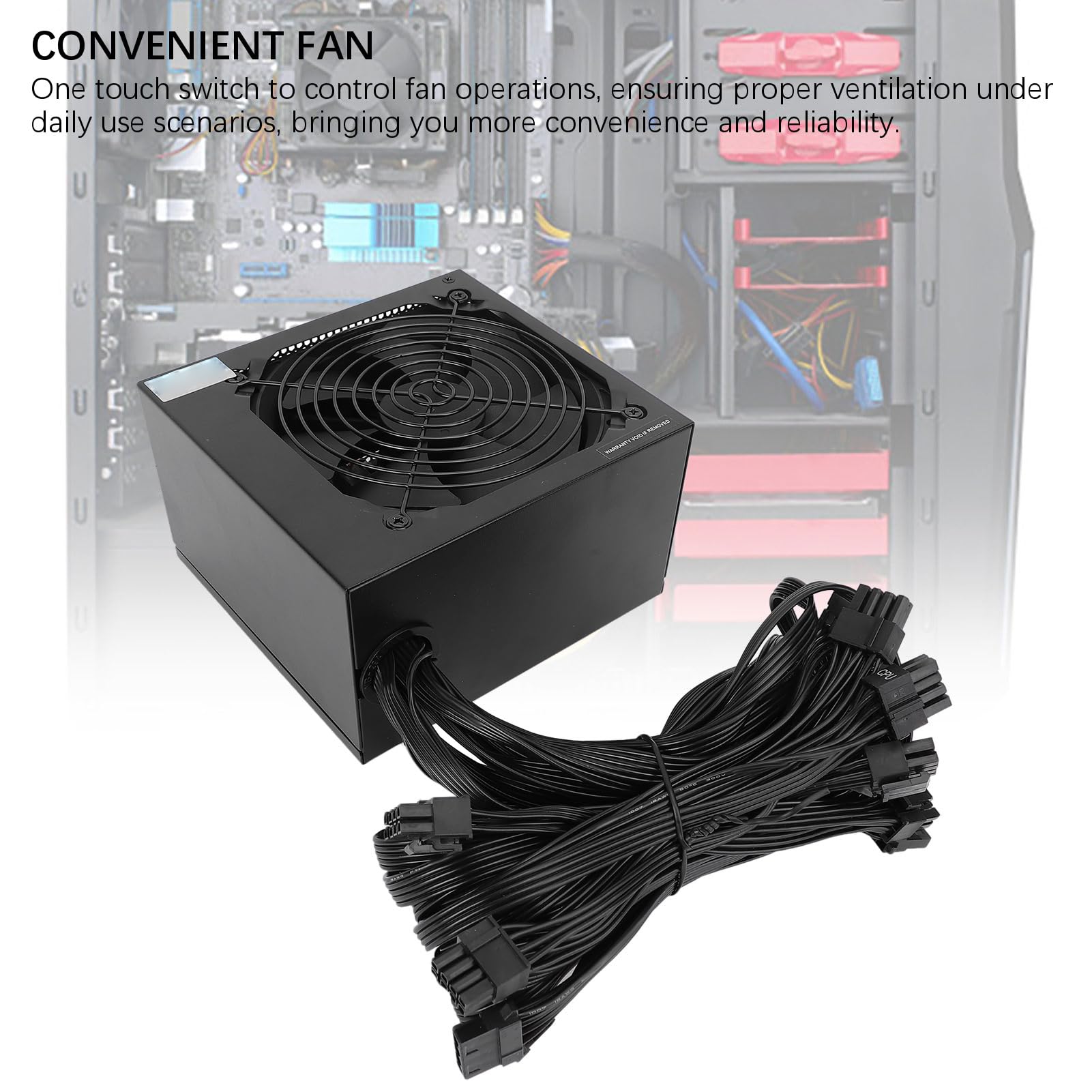 Wakects Zasilacz Komputerowy 700 W Zasilacz ATX ze Stopu Aluminium 700 W z Wentylatorem 12 Cm 24 Piny 4 Plus 4 Piny X2 i wydajność 80% dla Obudowy ATX do Komputerów Stacjonarnych do Gier